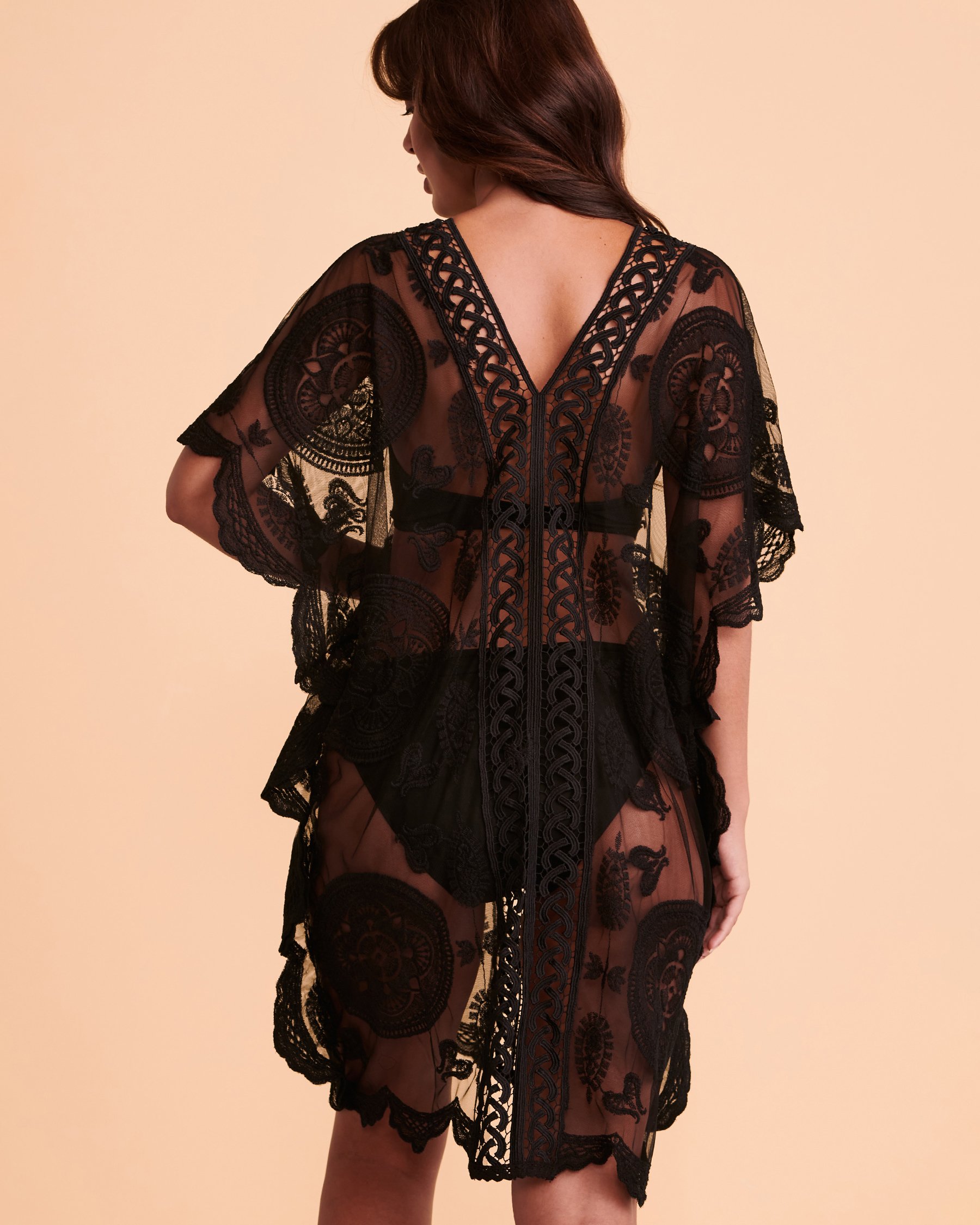 URBAN LUX Caftan résille et crochet Noir 2058 - View2