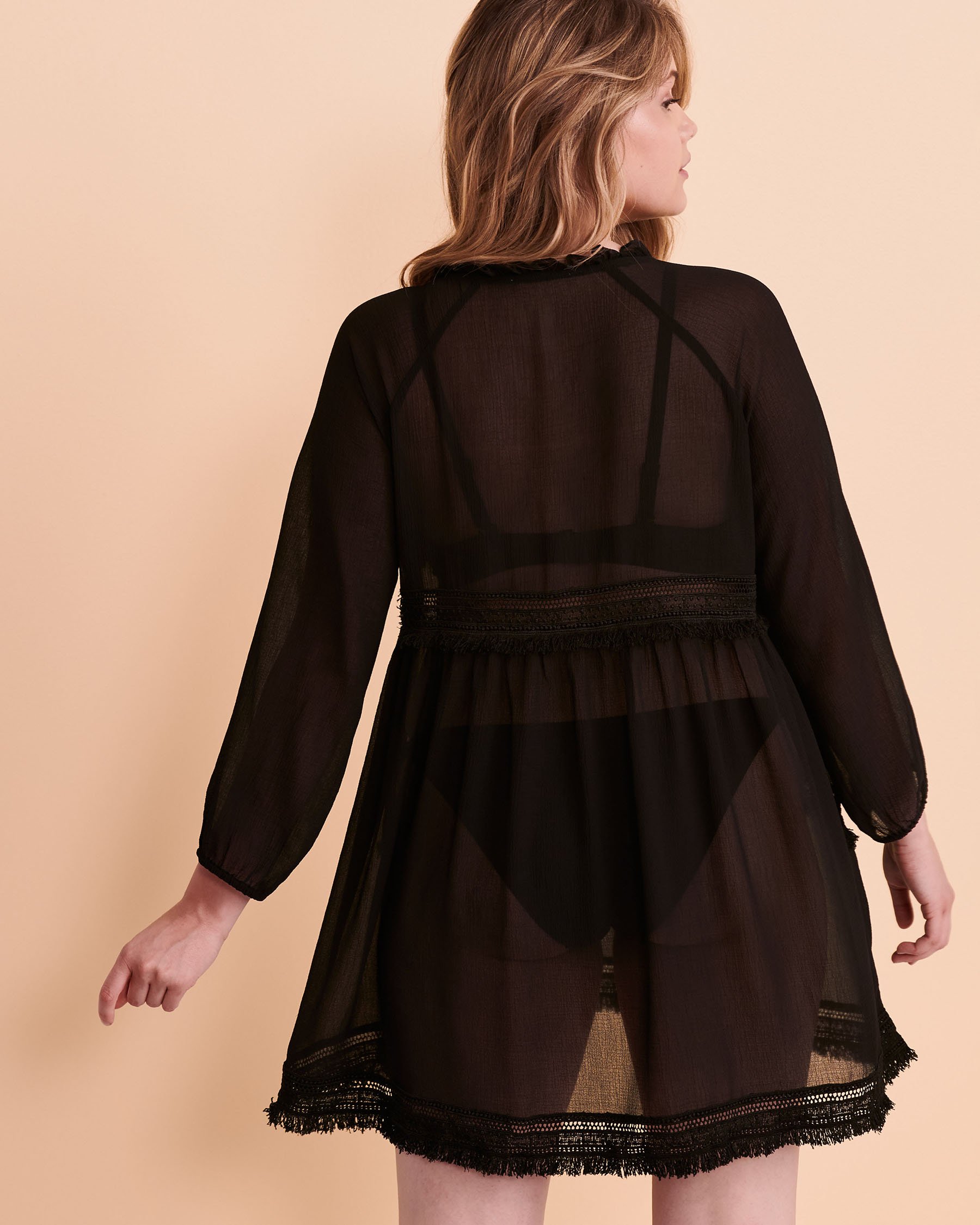 URBAN LUX Long Sleeve Chiffon Caftan Black 2099 - View2