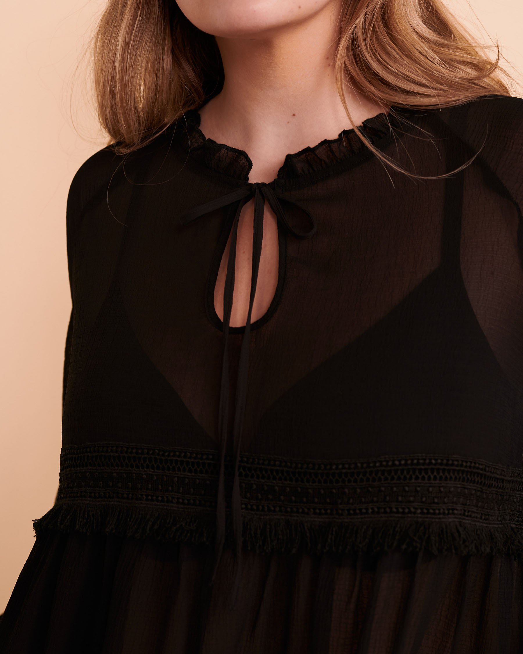 URBAN LUX Long Sleeve Chiffon Caftan Black 2099 - View3