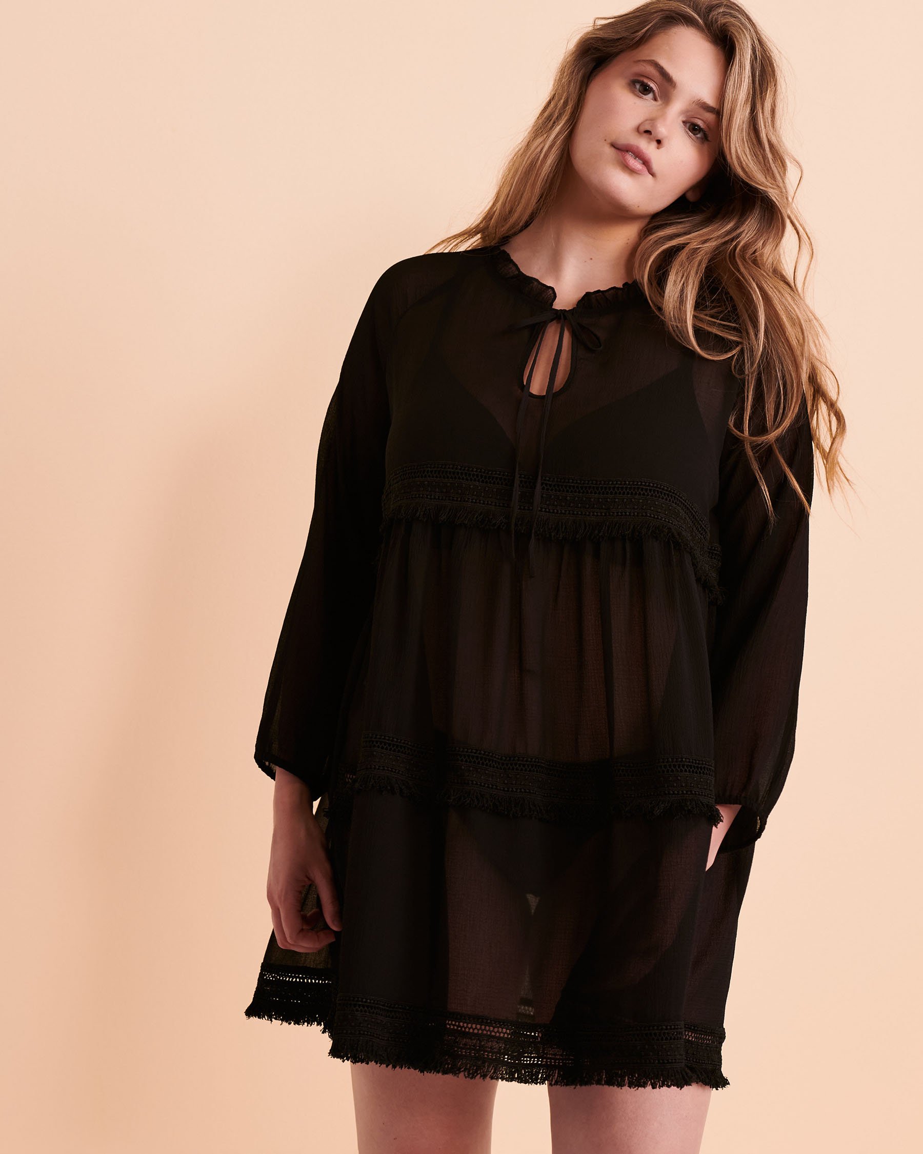 URBAN LUX Long Sleeve Chiffon Caftan Black 2099 - View4