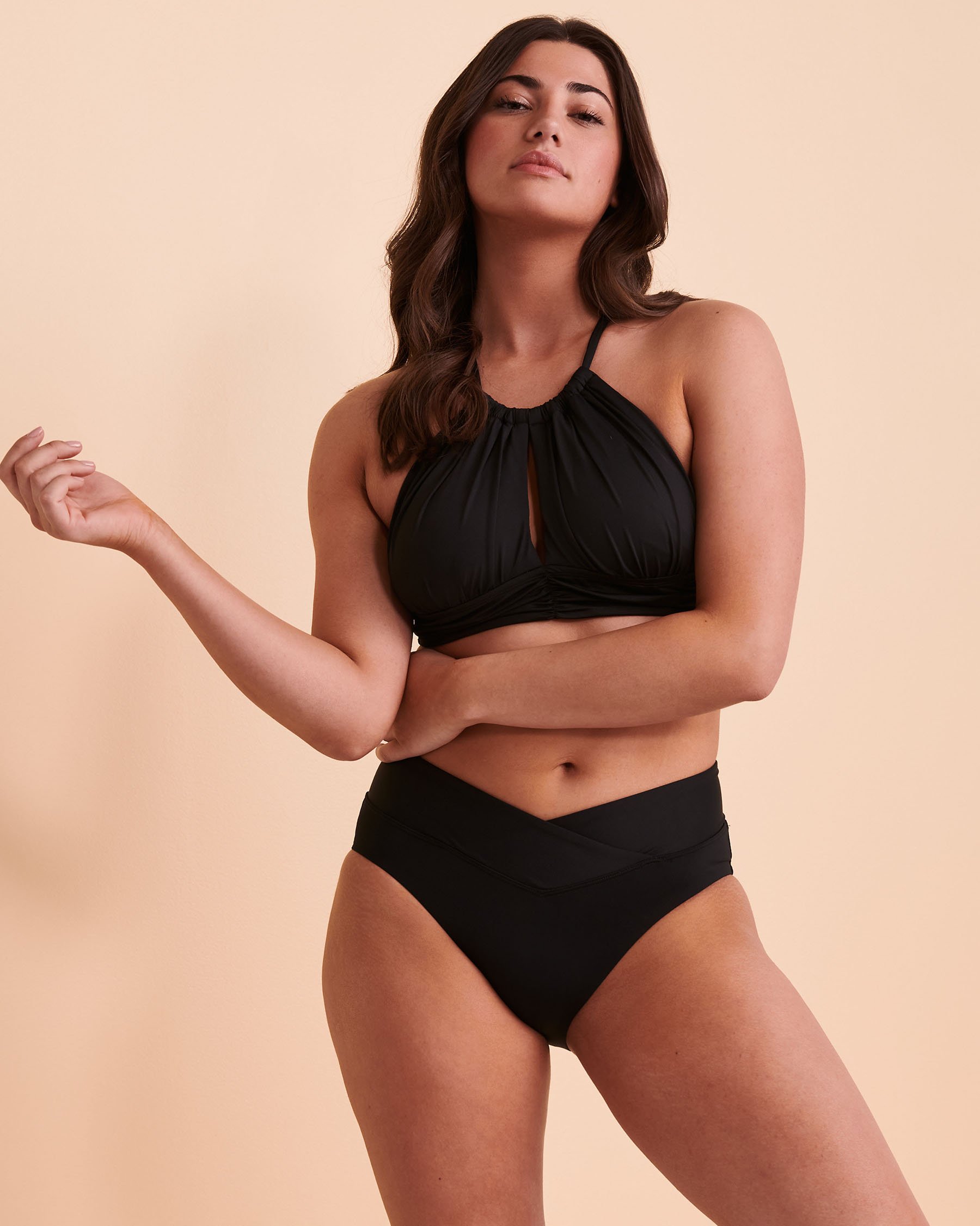 LA BLANCA Bas de bikini bande de taille croisée ISLAND GODDESS Noir LB2IG99 - Voir4