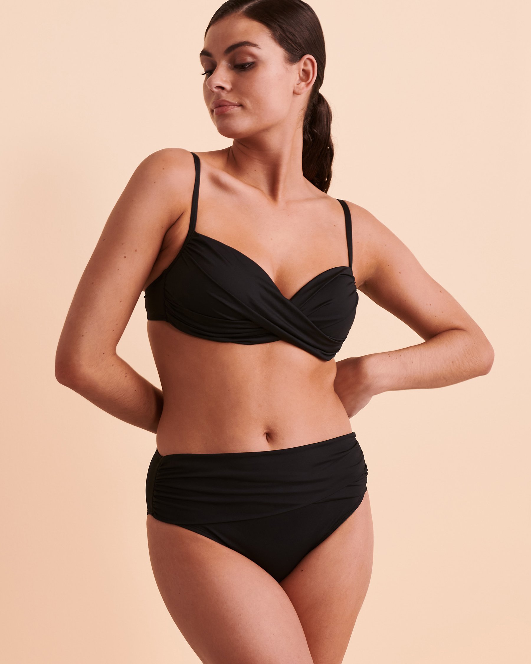 LA BLANCA ISLAND GODDESS Mid Rise Bikini Bottom Black LB1IG97 - View4