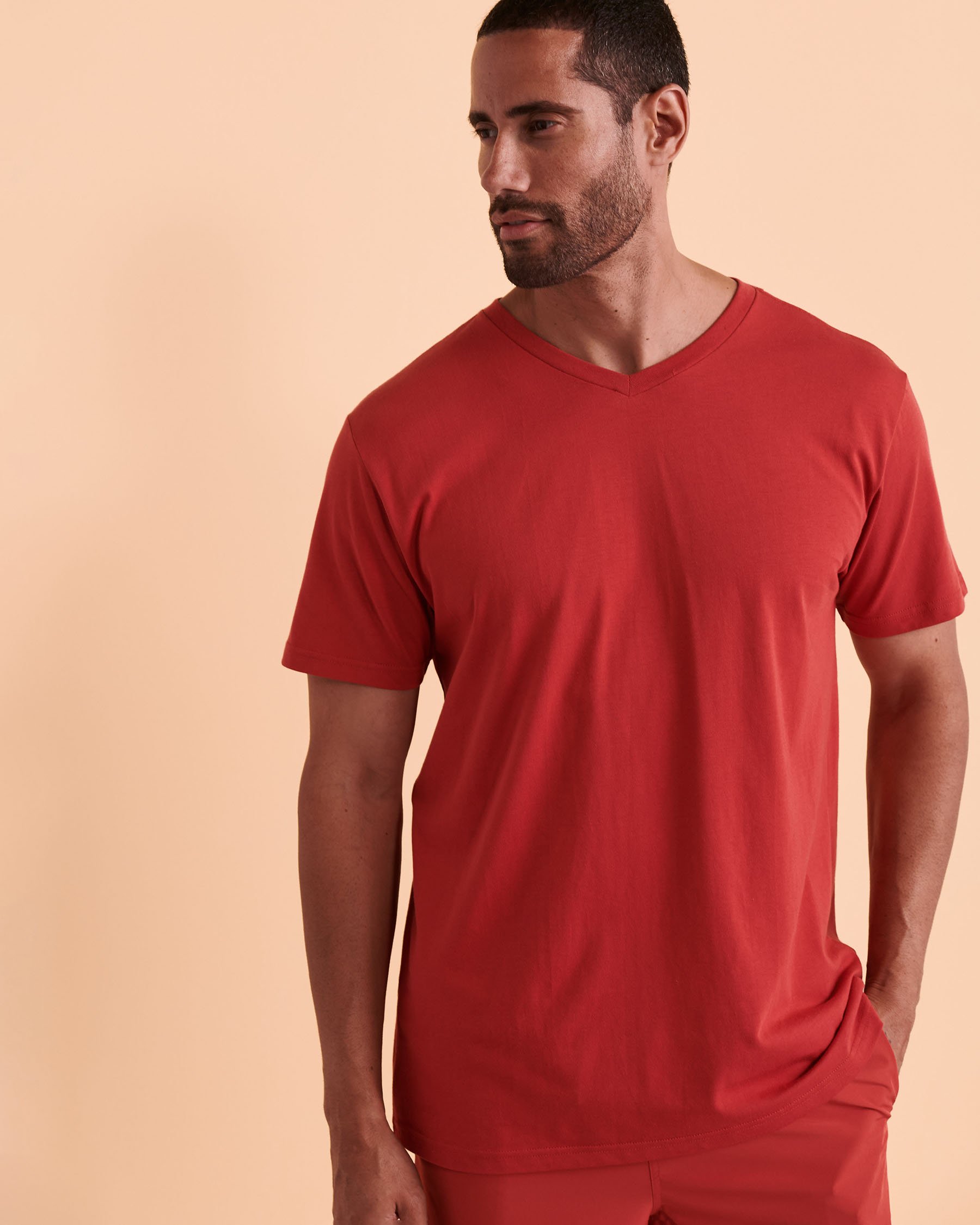 HAMABE V-neck T-shirt Red 04100005 - View4