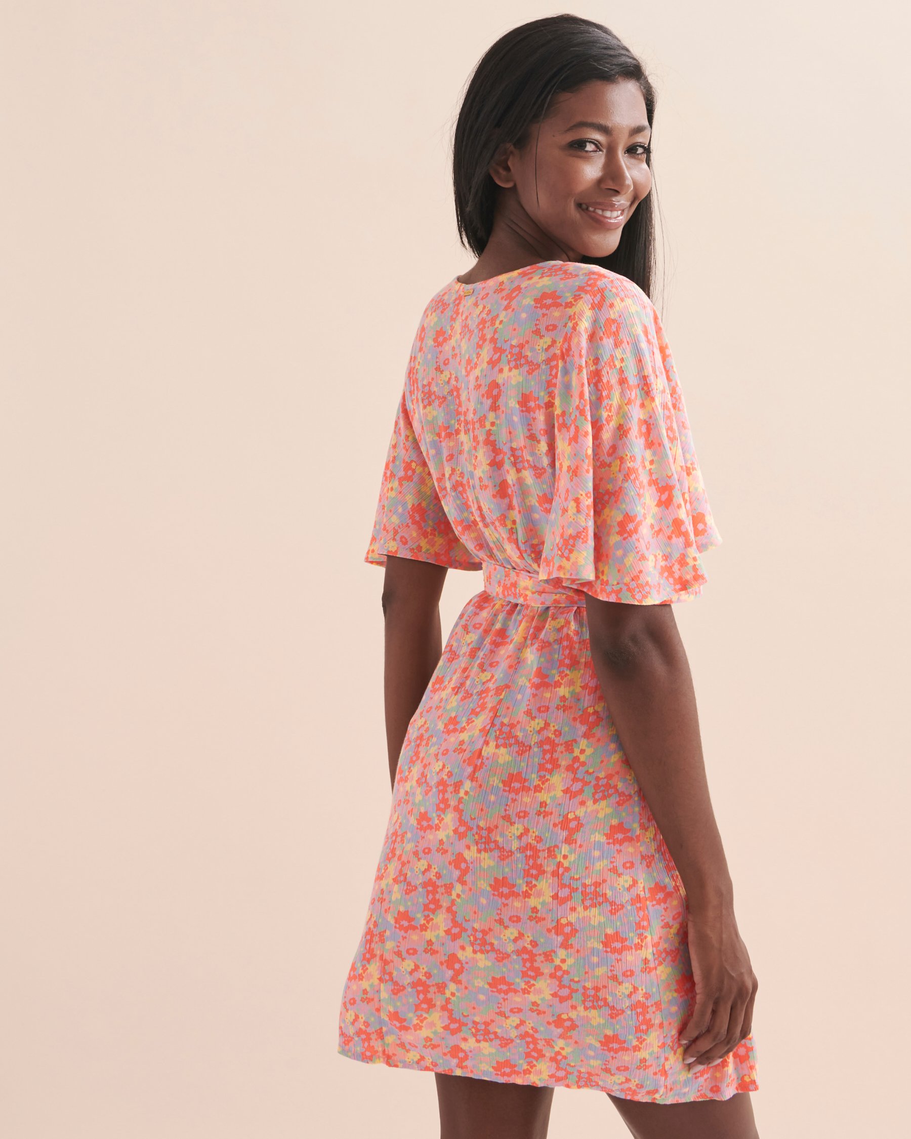 BILLABONG All For You 2 Mini Wrap Dress Soft peachy floral ABJWD00587 - View2
