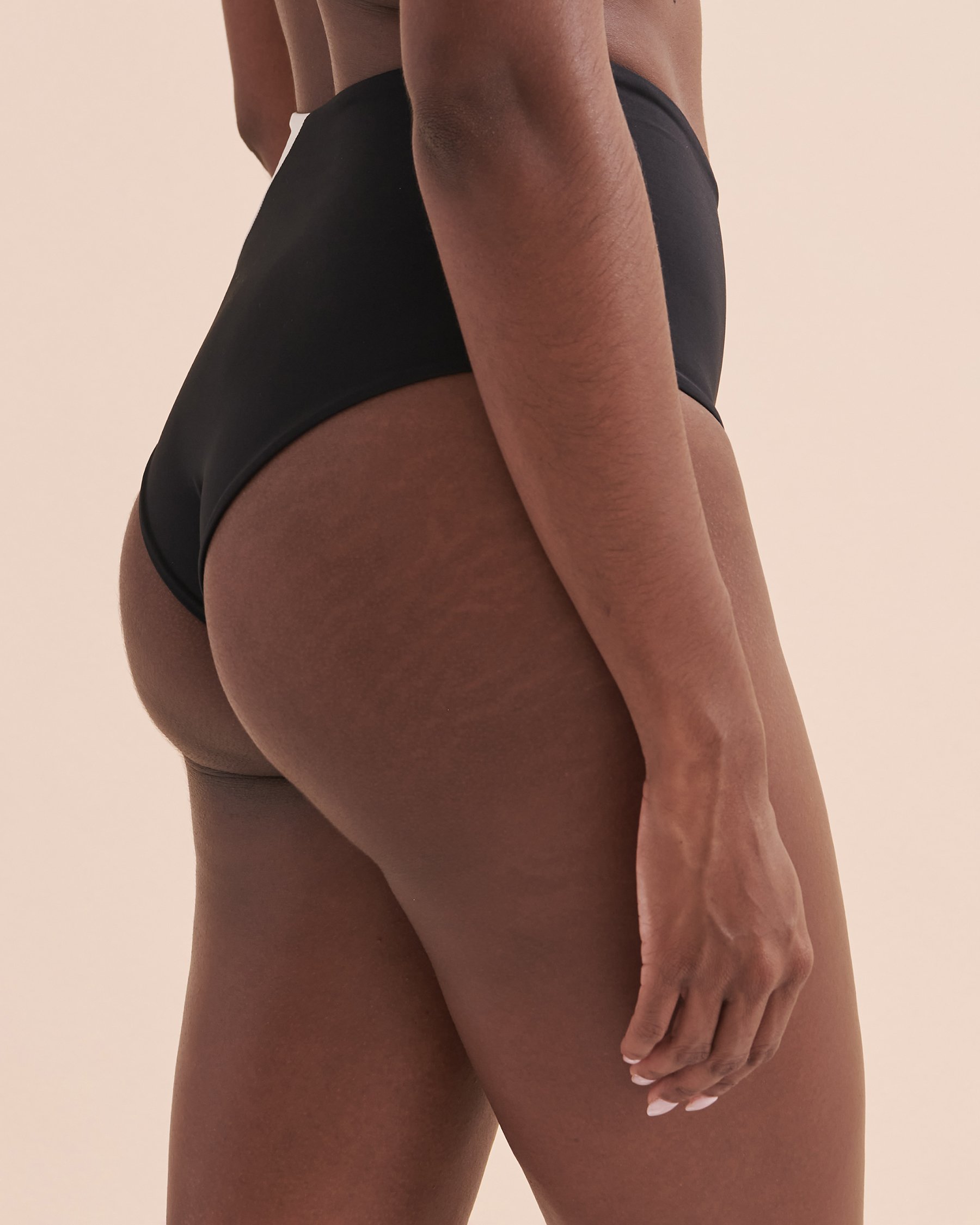 L*SPACE Domino High Waist Cheeky Bikini Bottom Black and cream CBHTC23 - View3