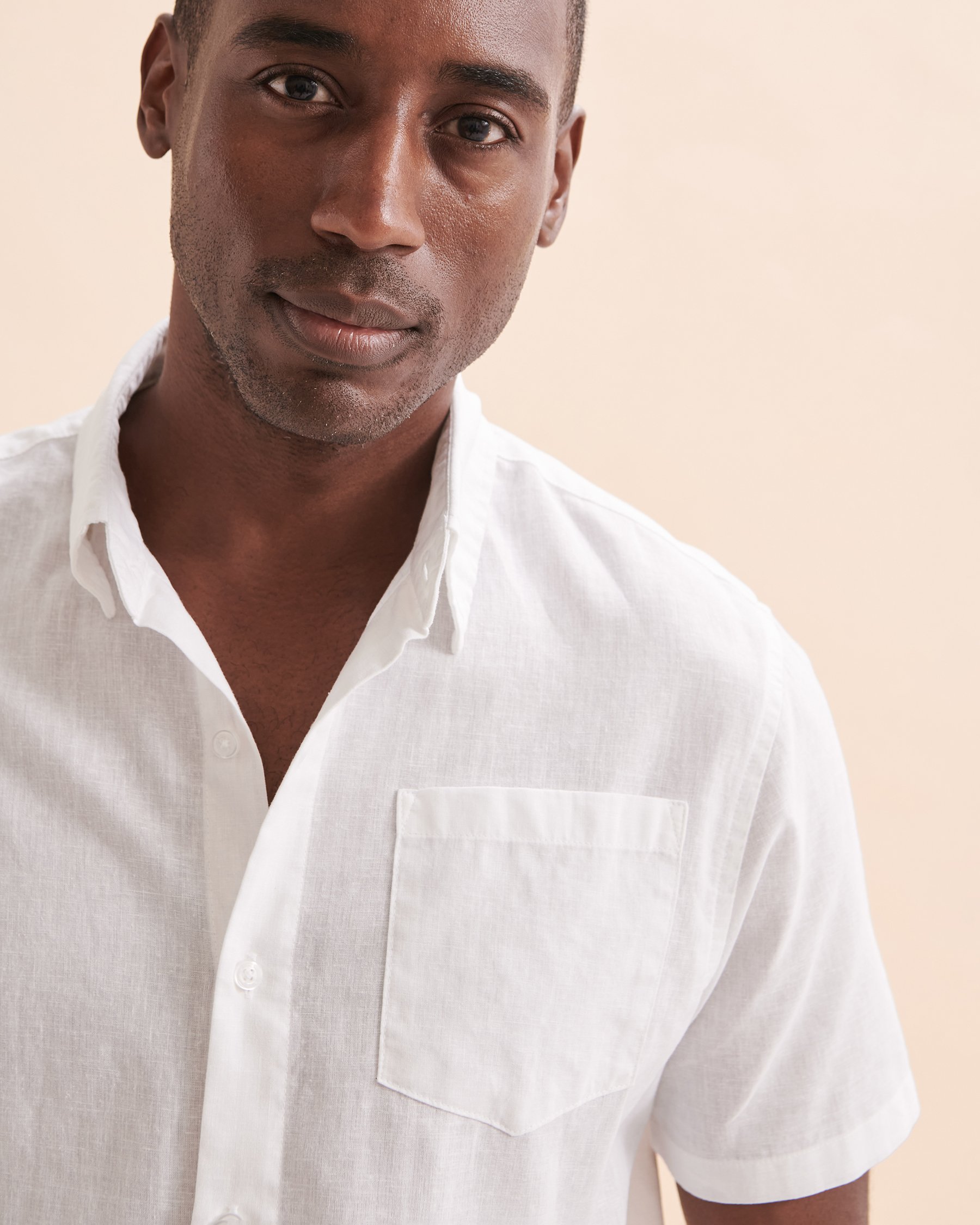 PUBLIC BEACH Chemise à manches courtes en lin Blanc PB6242BIK - Voir3