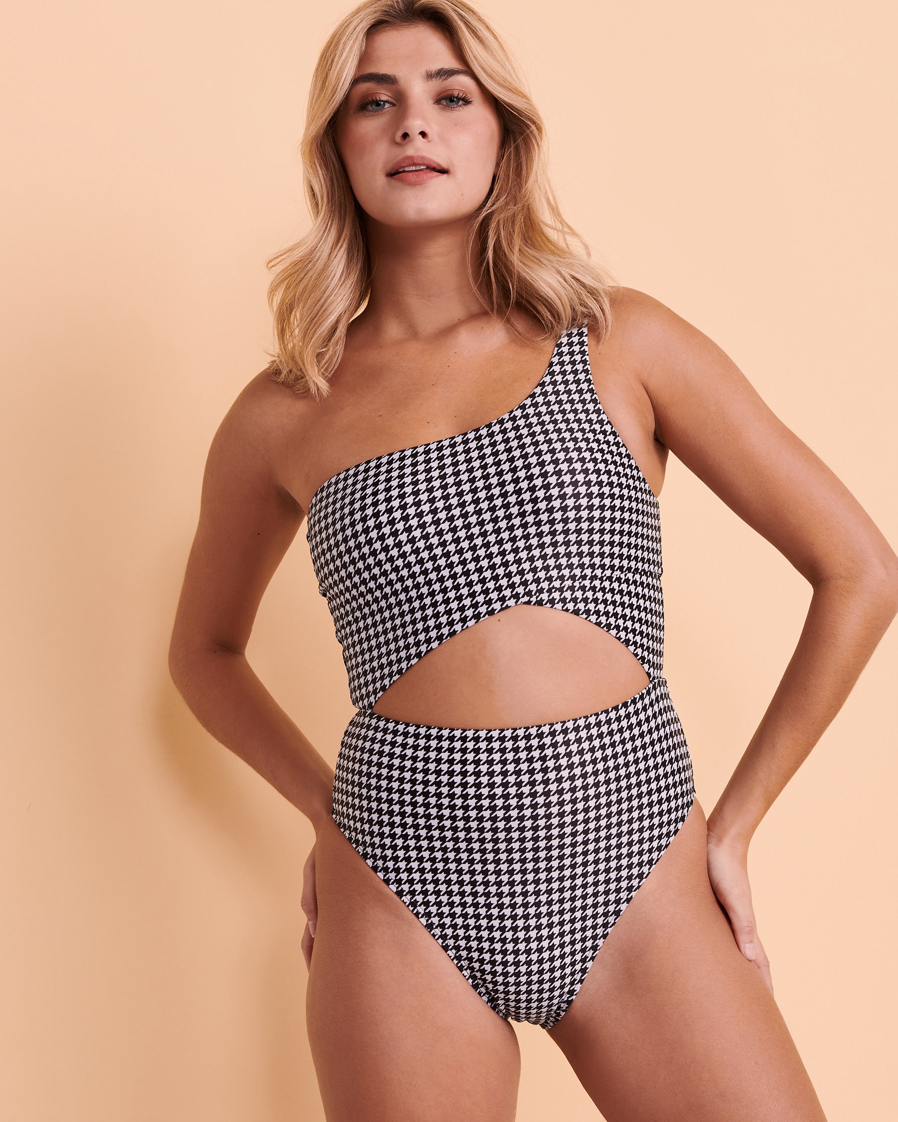 NANA Maillot une-pièce une épaule Stephanie SANTA THERESA Pied-de-poule JA001 - Voir3