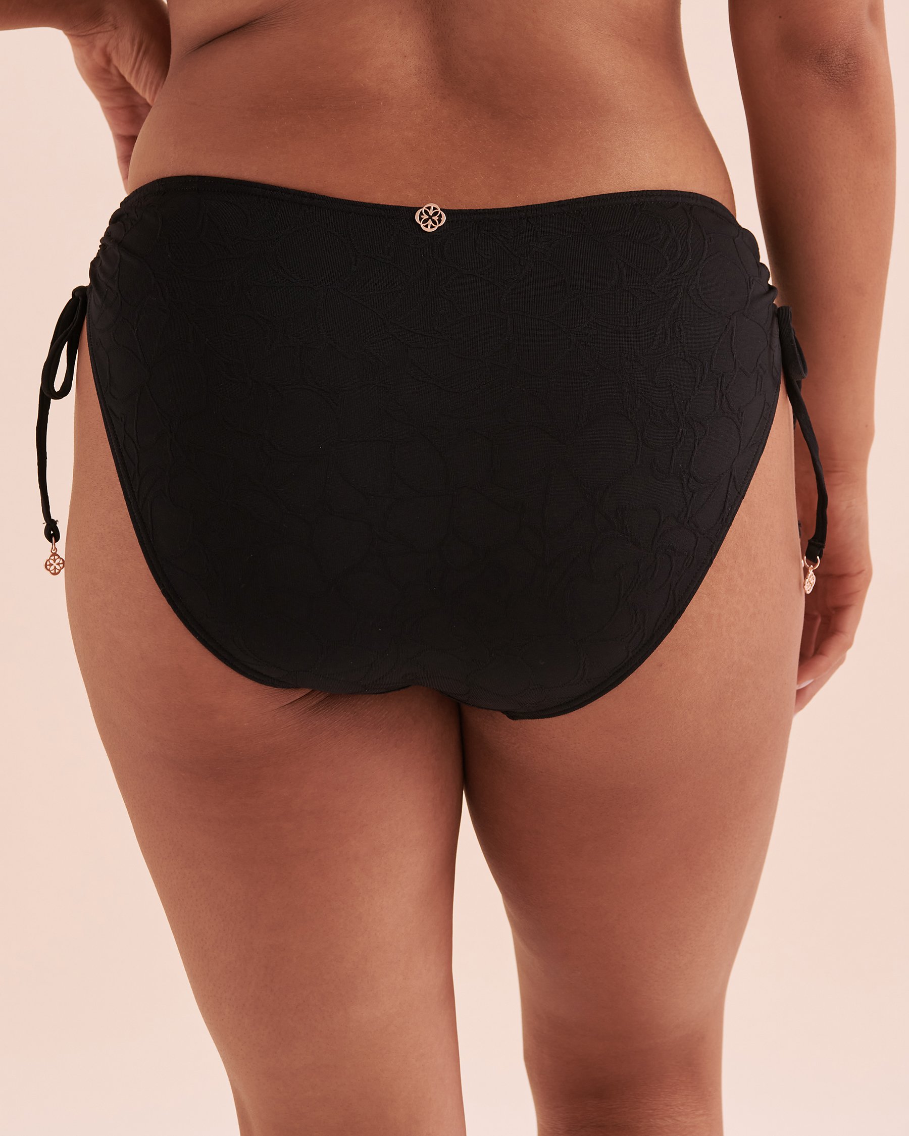 TURQUOISE COUTURE Floral Mist Textured Side Tie Bikini Bottom Black 01300337 - View7