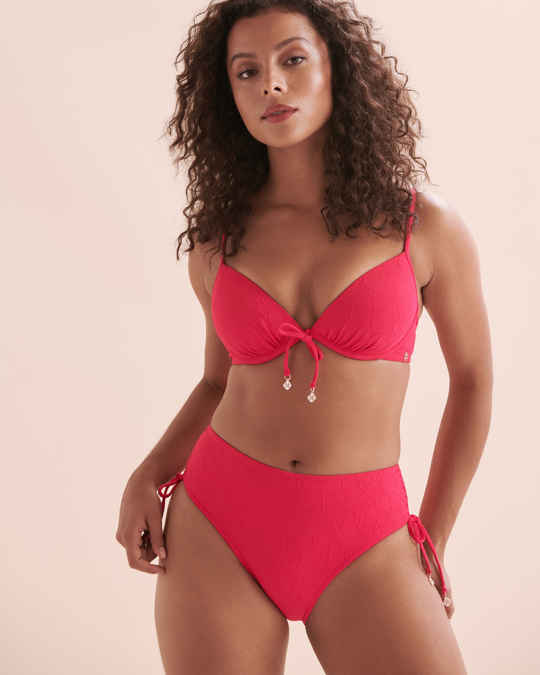 TURQUOISE COUTURE Bas de bikini noué aux hanches texturé Floral Mist Rose éclatant 01300337 - Voir11