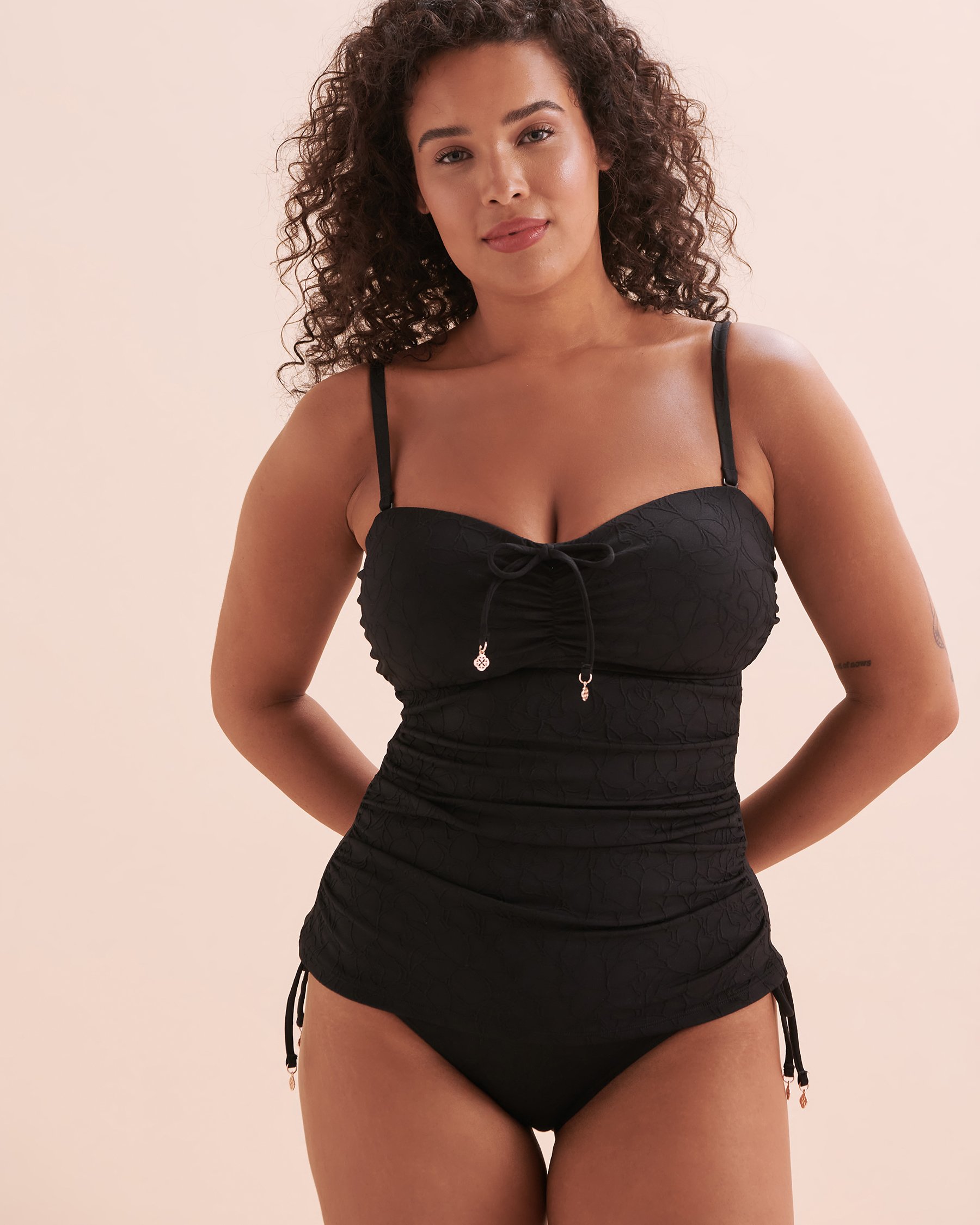 TURQUOISE COUTURE Haut tankini bandeau bonnet D texturé Floral Mist Noir 01200076 - Voir4