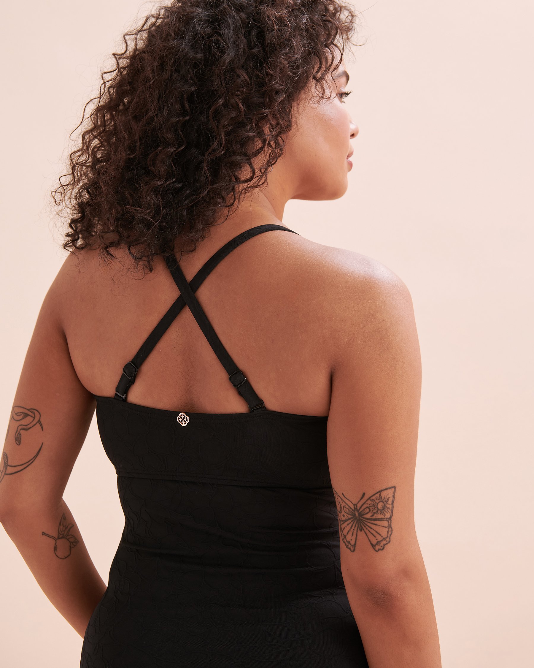 TURQUOISE COUTURE Haut tankini bandeau bonnet D texturé Floral Mist Noir 01200076 - Voir5