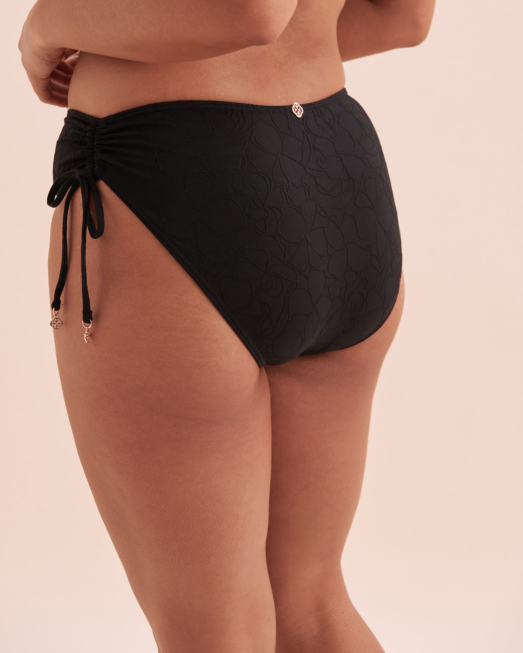 TURQUOISE COUTURE Floral Mist Textured Side Tie Bikini Bottom Black 01300337 - View8