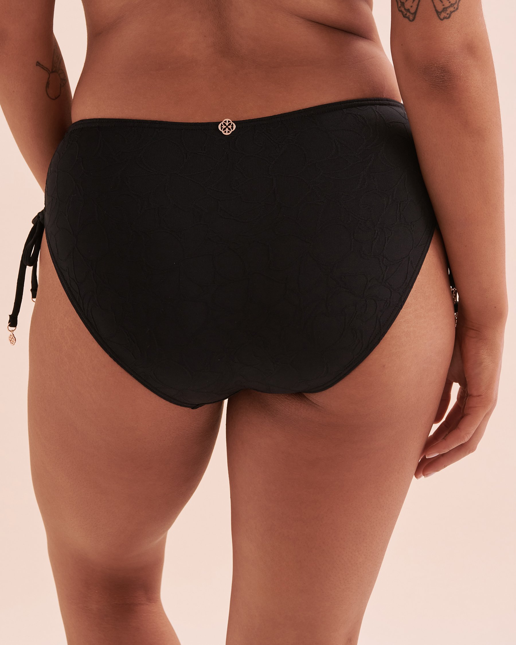 TURQUOISE COUTURE Floral Mist Textured Side Tie Bikini Bottom Black 01300337 - View10