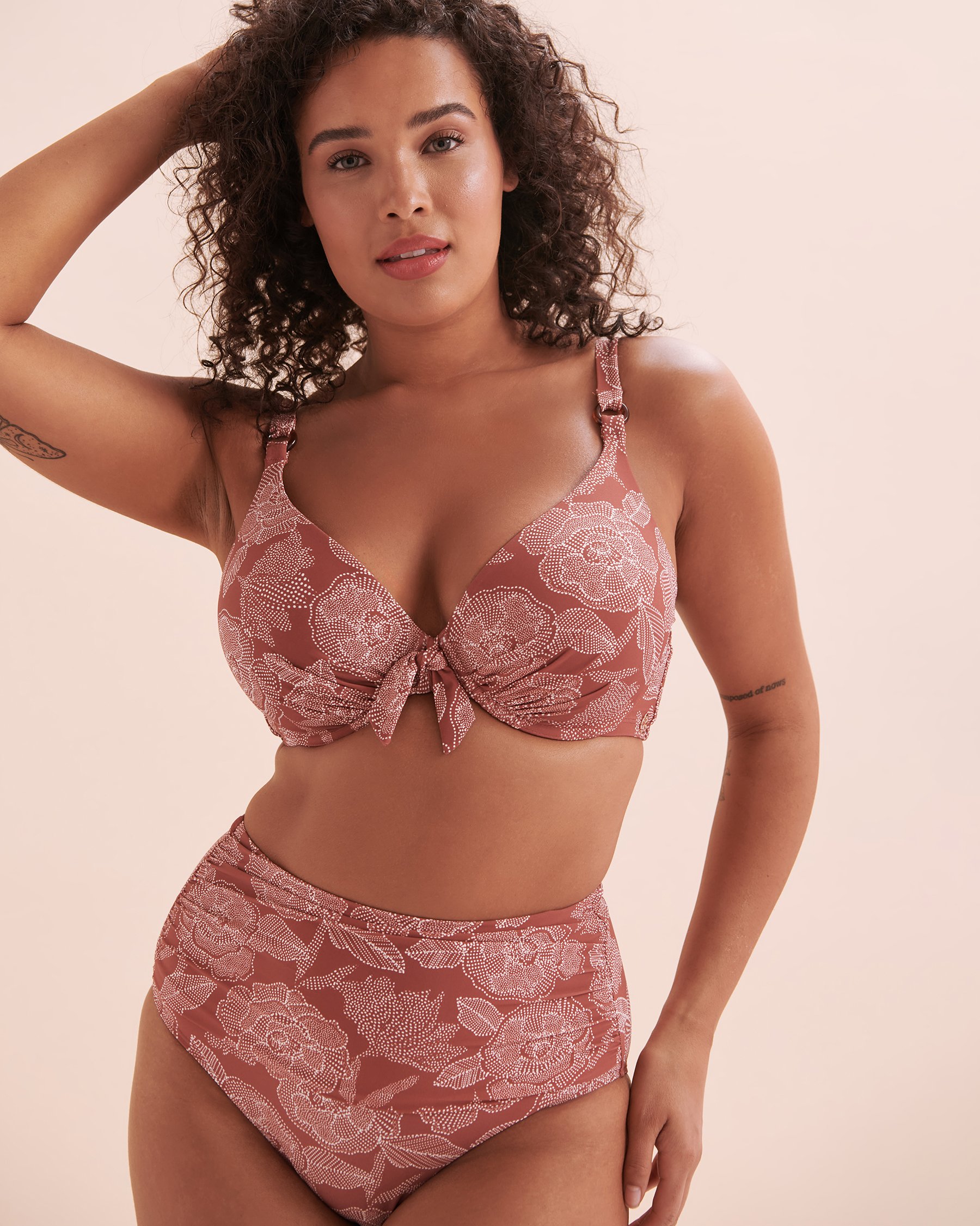 TURQUOISE COUTURE Bas de bikini taille haute plissée Marsala Marsala 01300341 - View7