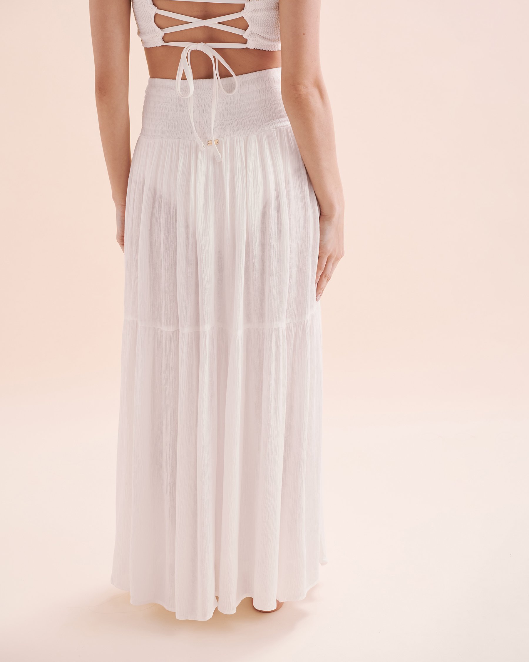 TROPIK Jupe longue texture nid d'abeilles Blanc 02200065 - Voir4