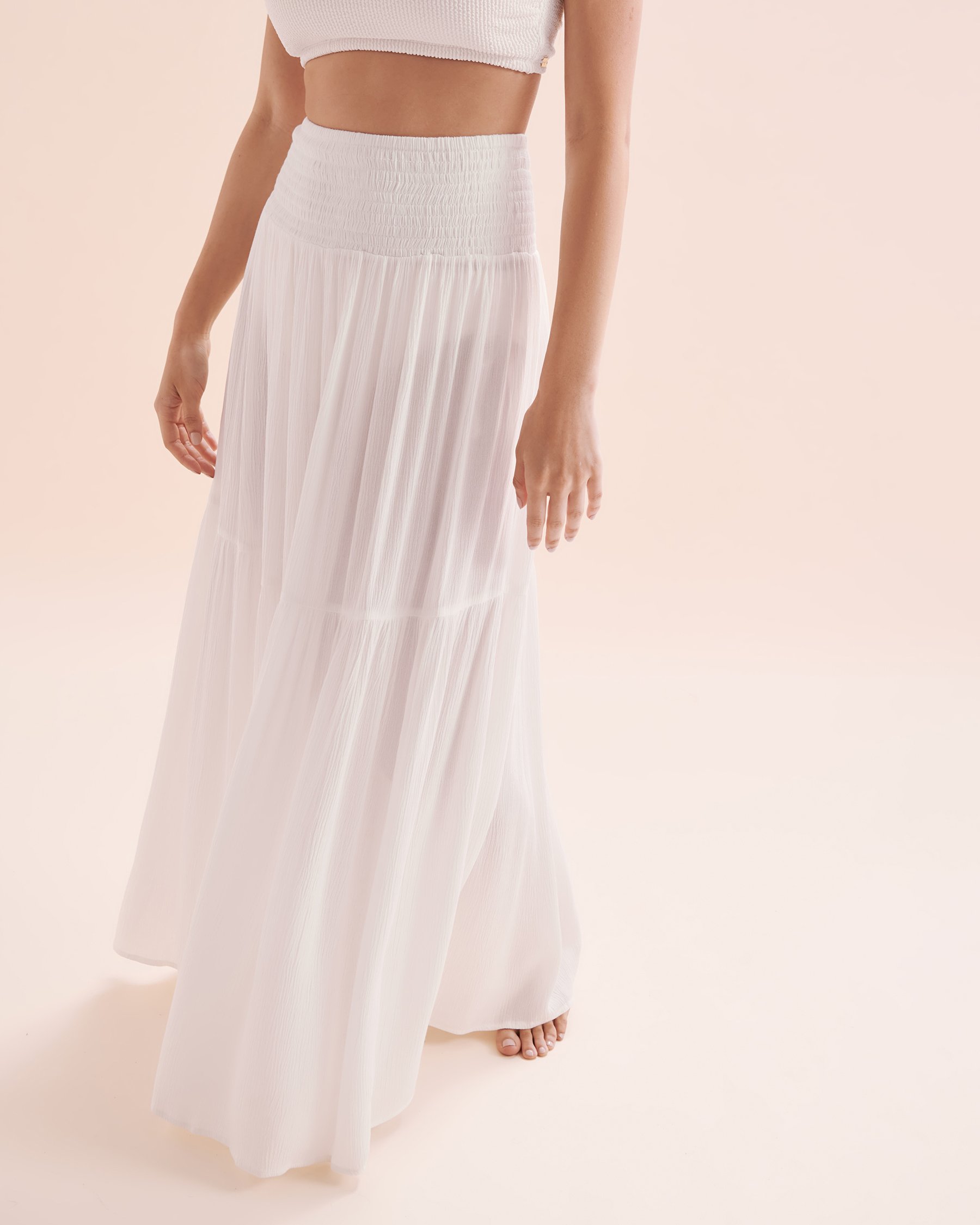 TROPIK Jupe longue texture nid d'abeilles Blanc 02200065 - Voir3