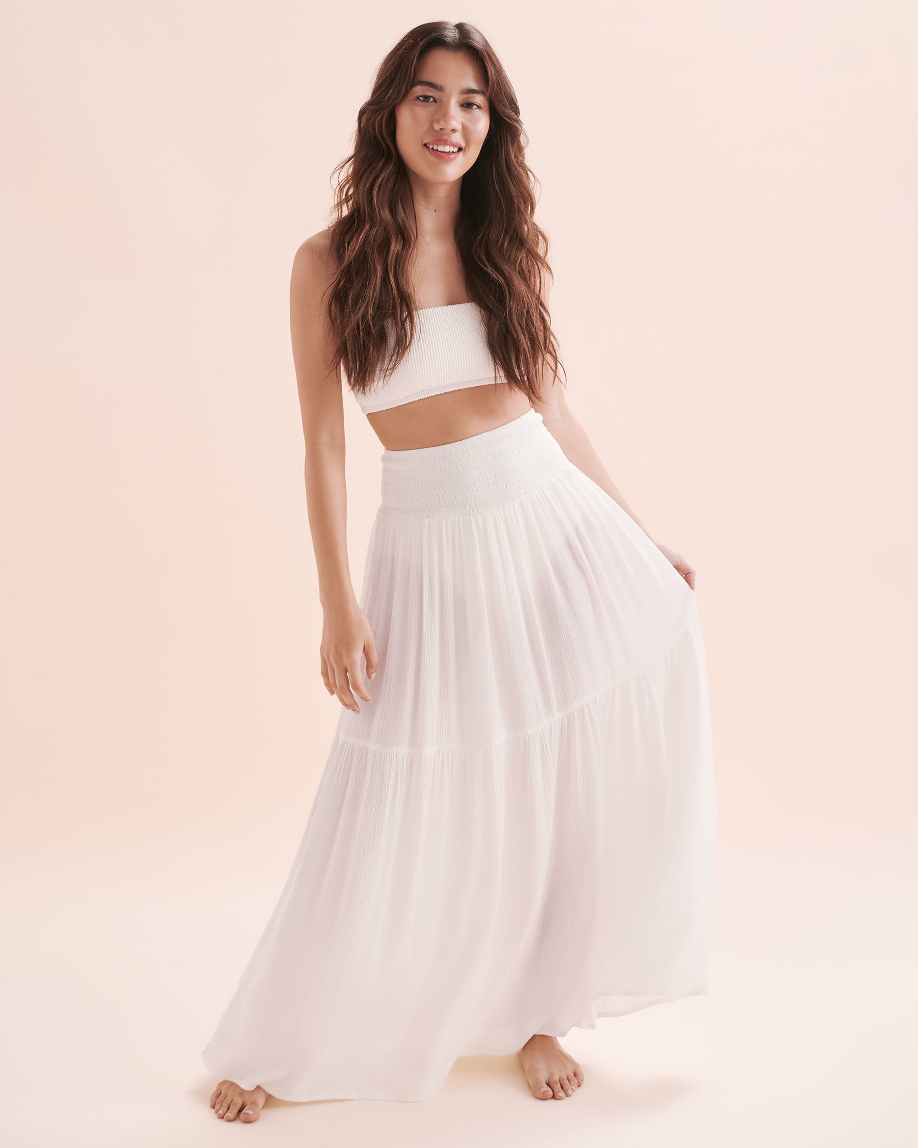 TROPIK Jupe longue texture nid d'abeilles Blanc 02200065 - Voir5