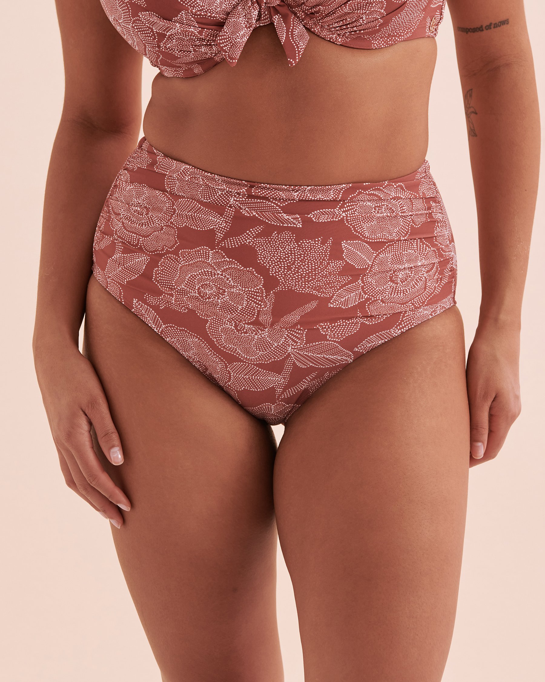 TURQUOISE COUTURE Marsala Shirred High Waist Bikini Bottom Marsala 01300341 - View4