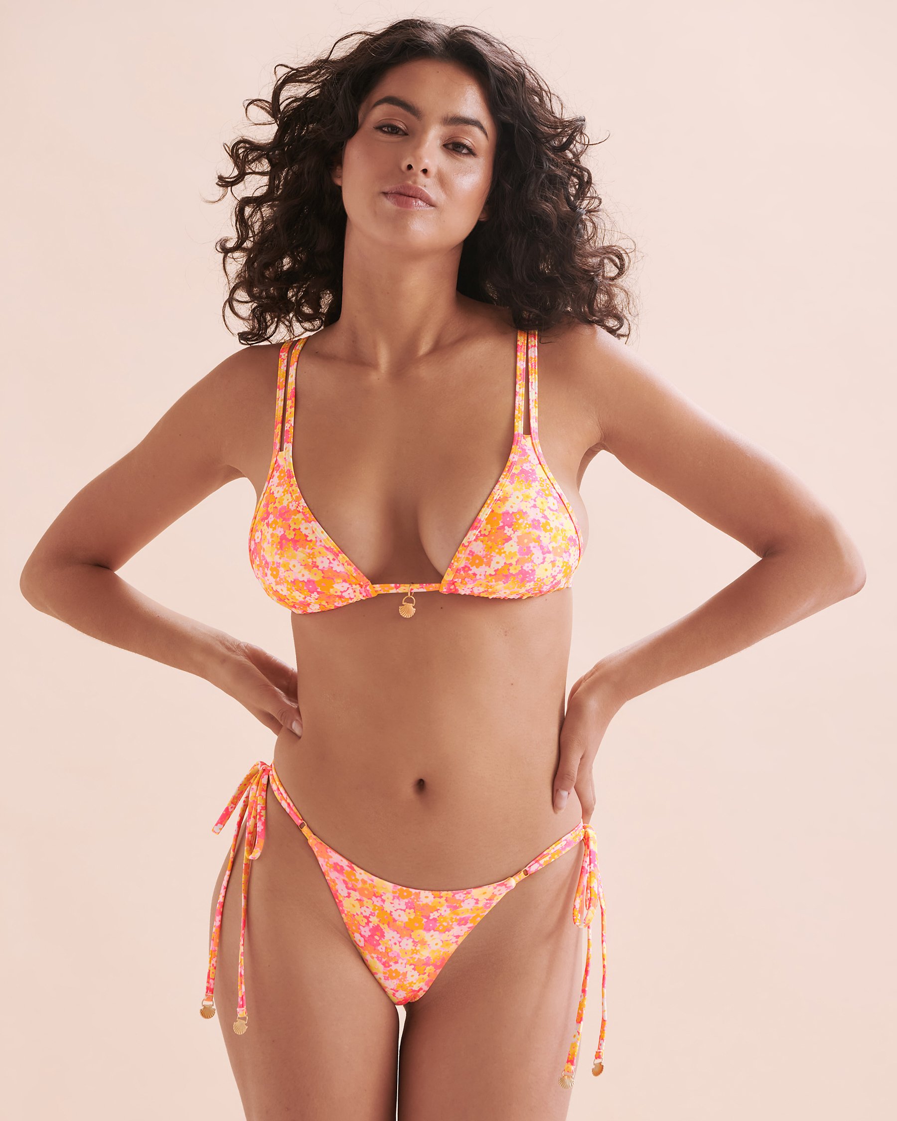 KULANI KINIS Mimosa Meadows Side Tie Thong Bikini Bottom Orange Mimosa Meadows BOT228MMEA - View7