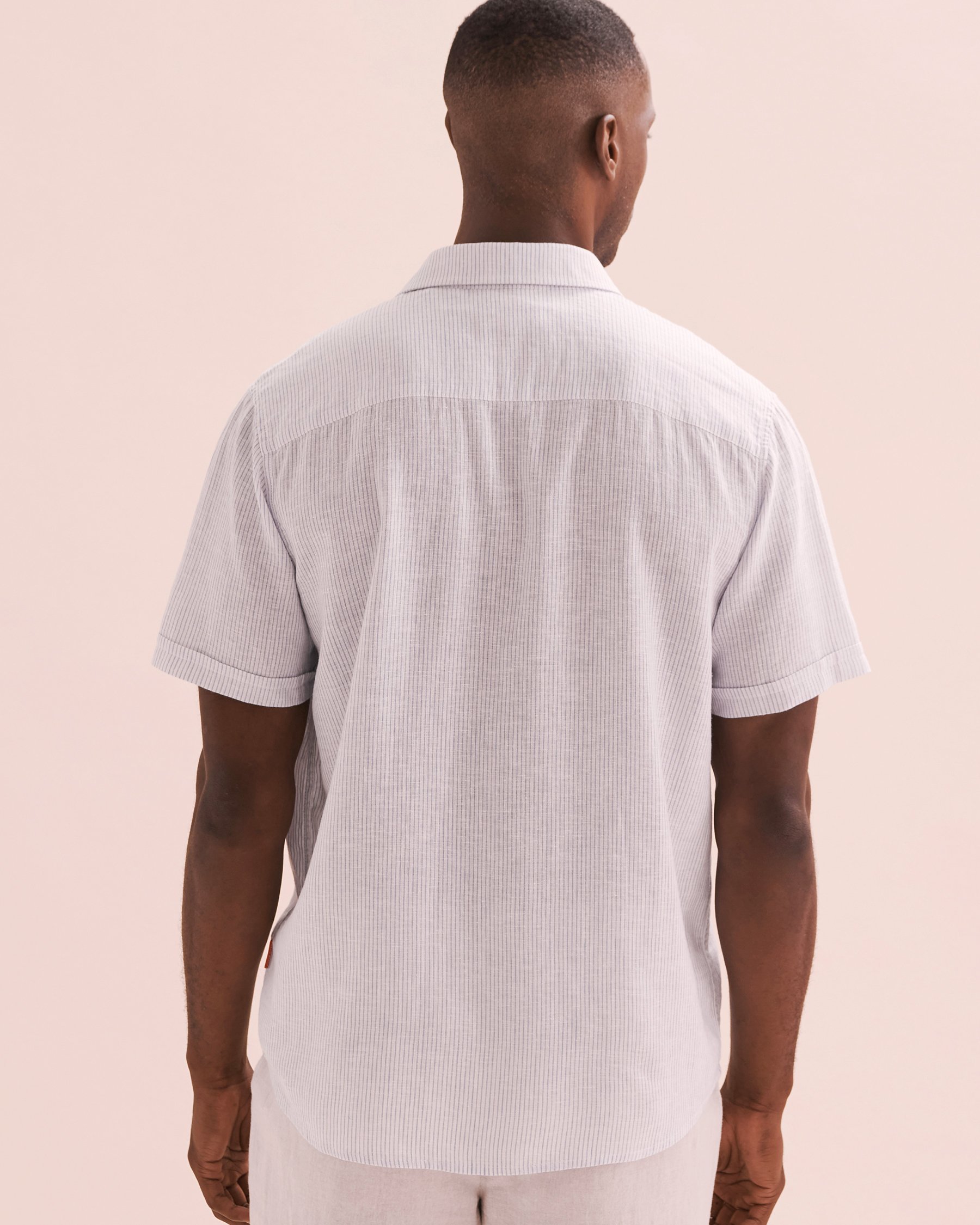 PUBLIC BEACH Linen Striped Short Sleeve Shirt Blue Striped PB7216BIK - View2