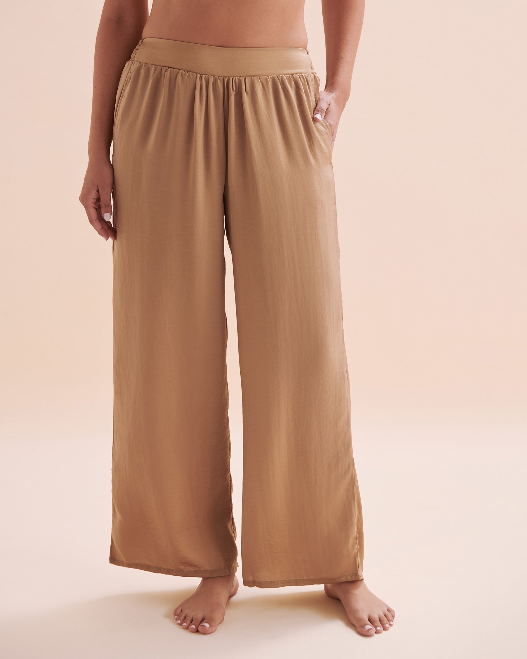 SANTEMARE Pantalon de plage en satin Sable beige 02200067 - Voir5