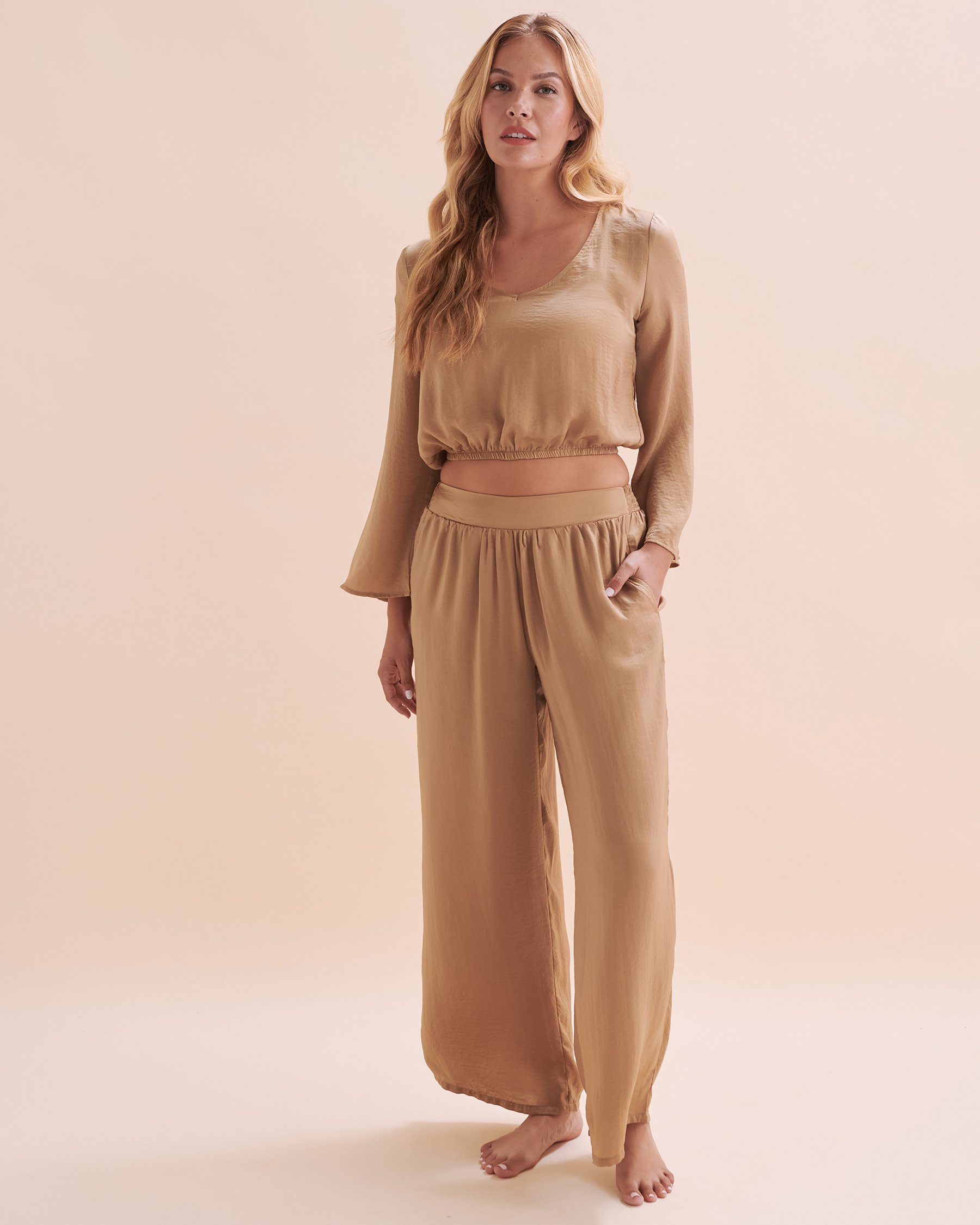 SANTEMARE Satin Beach Pants Sand Beige 02200067 - View8