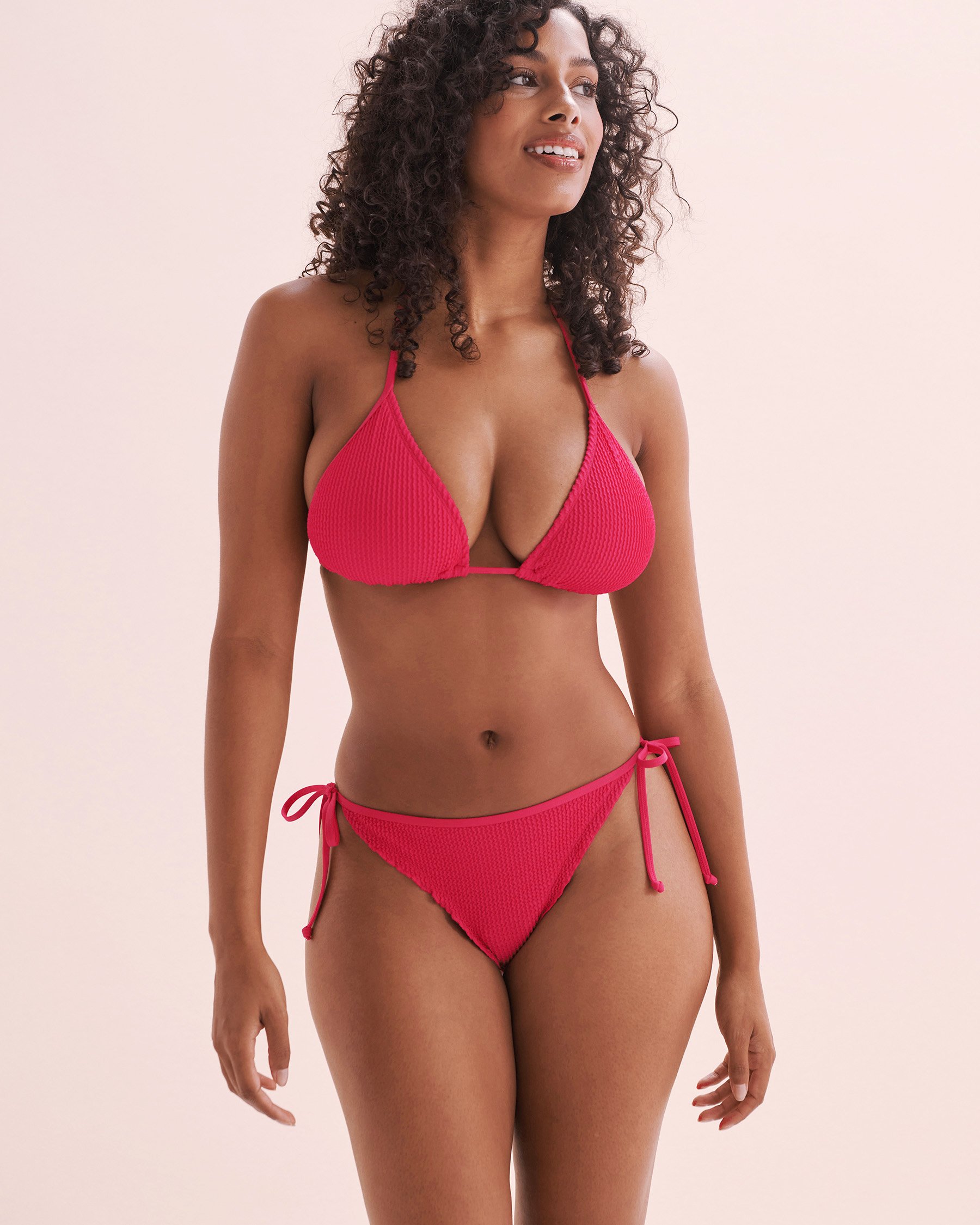 EIDON Haut de bikini triangle bonnet D texturé Kali Sorbet Rose framboise 3521300D - View1