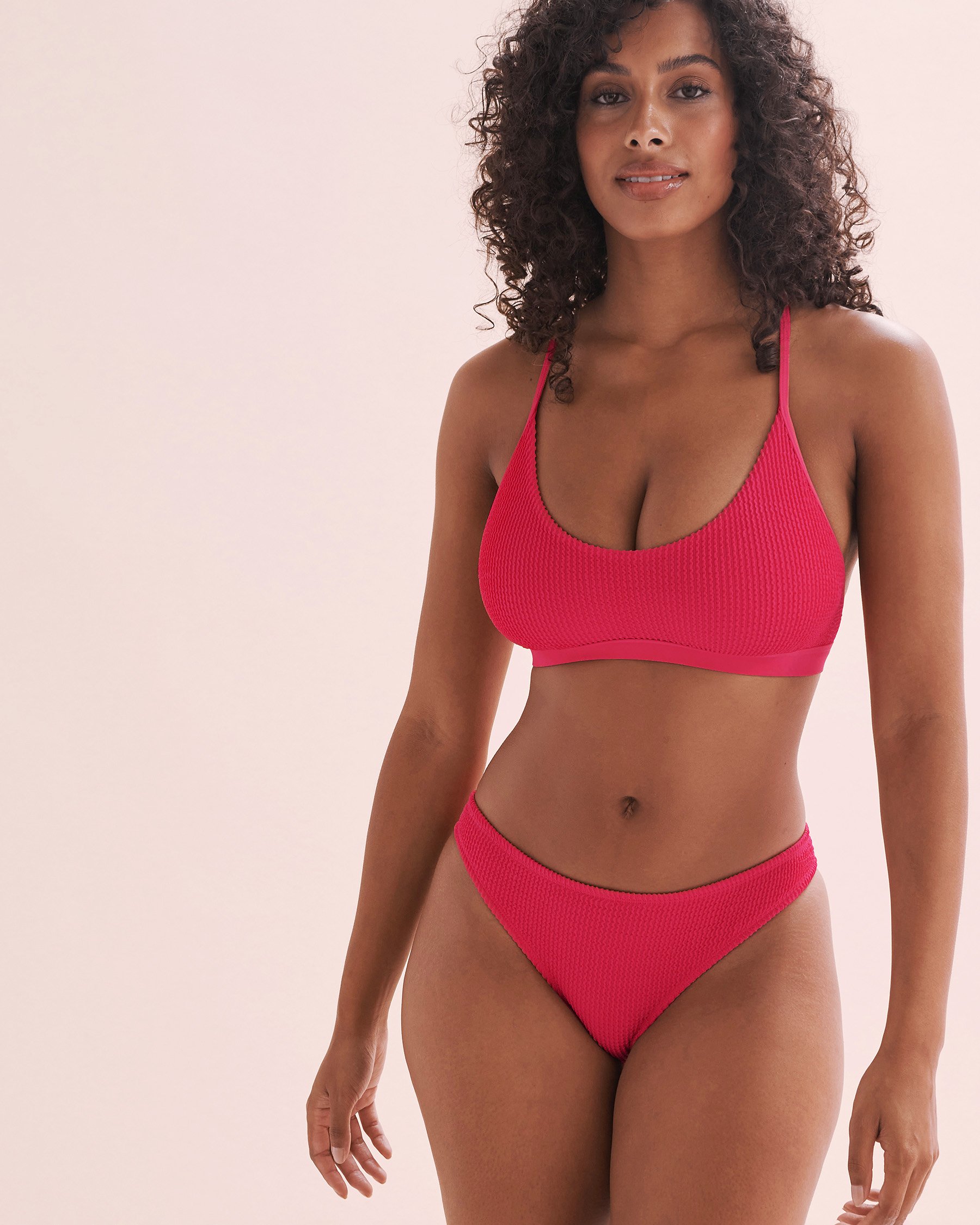EIDON Bas de bikini taille basse texturé Sorbet Rose framboise 3521335 - Voir4