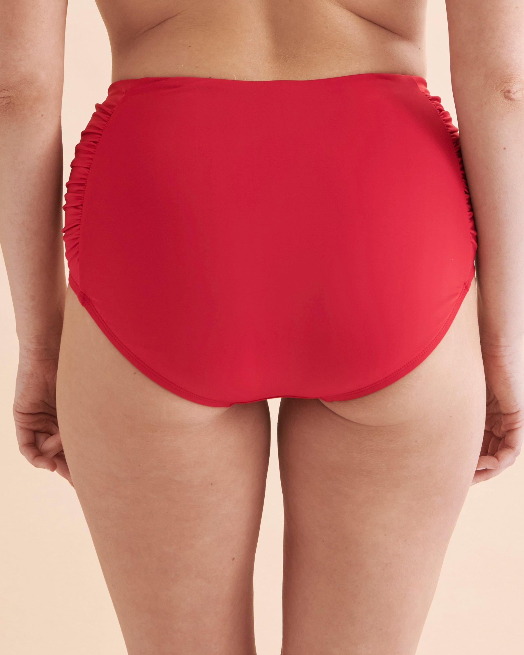 JANTZEN Solid Shirred Side High Waist Bikini Bottom Red JZ23170H - View2