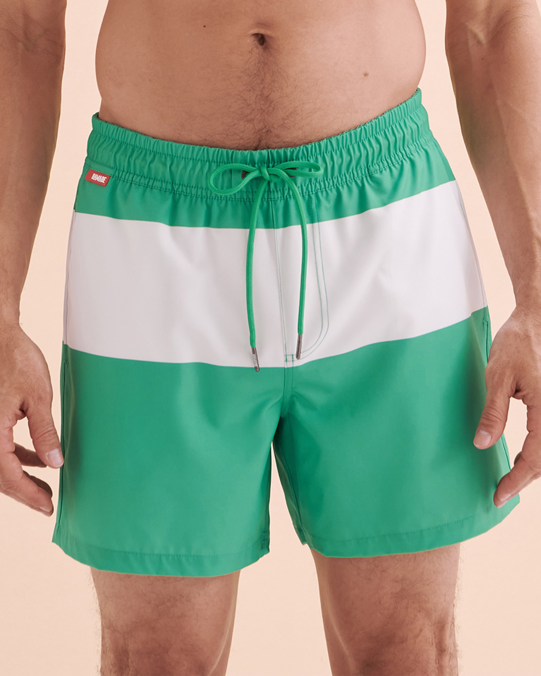 HAMABE Volley Swimsuit White and Green Stripes 03100028 - View4