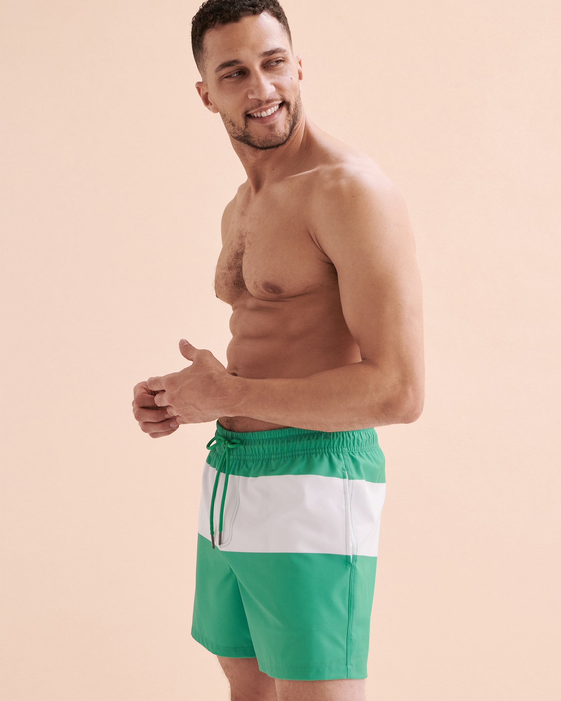 HAMABE Volley Swimsuit White and Green Stripes 03100028 - View8