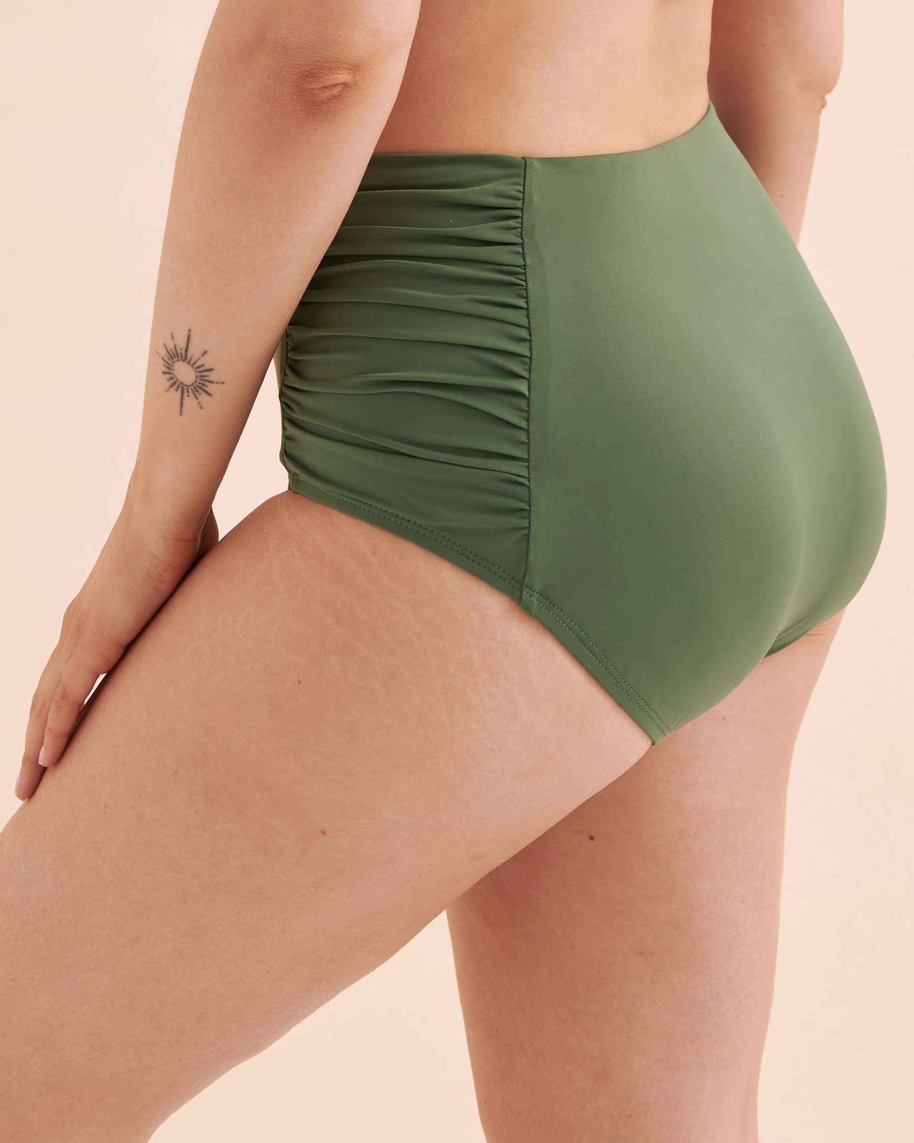 JANTZEN Solid Shirred Side High Waist Bikini Bottom Green JZ23170H - View3