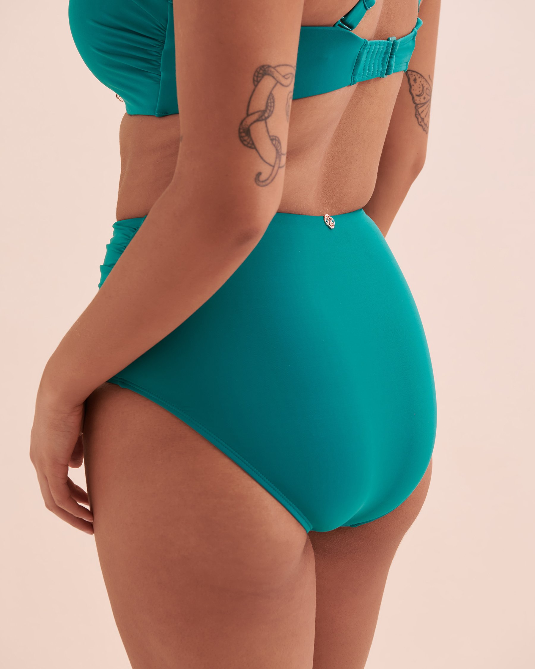 TURQUOISE COUTURE Bas de bikini taille haute plissée Blue Paradise Bleu aqua foncé 01300321 - Voir3