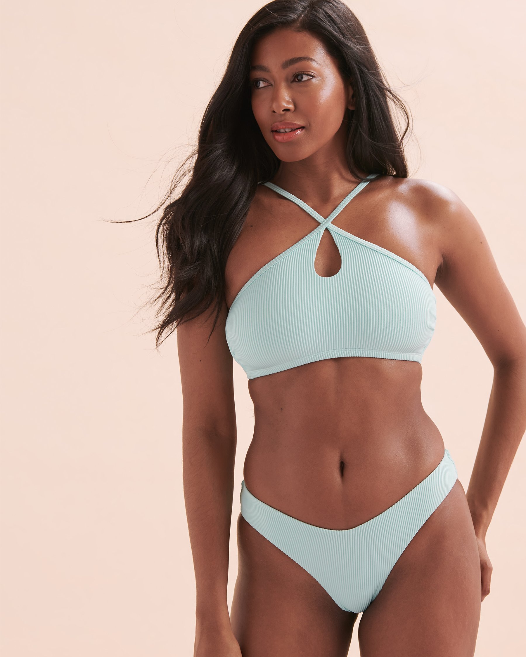TROPIK Ribbed V-cut Thong Bikini Bottom Light Turquoise 01300323 - View7