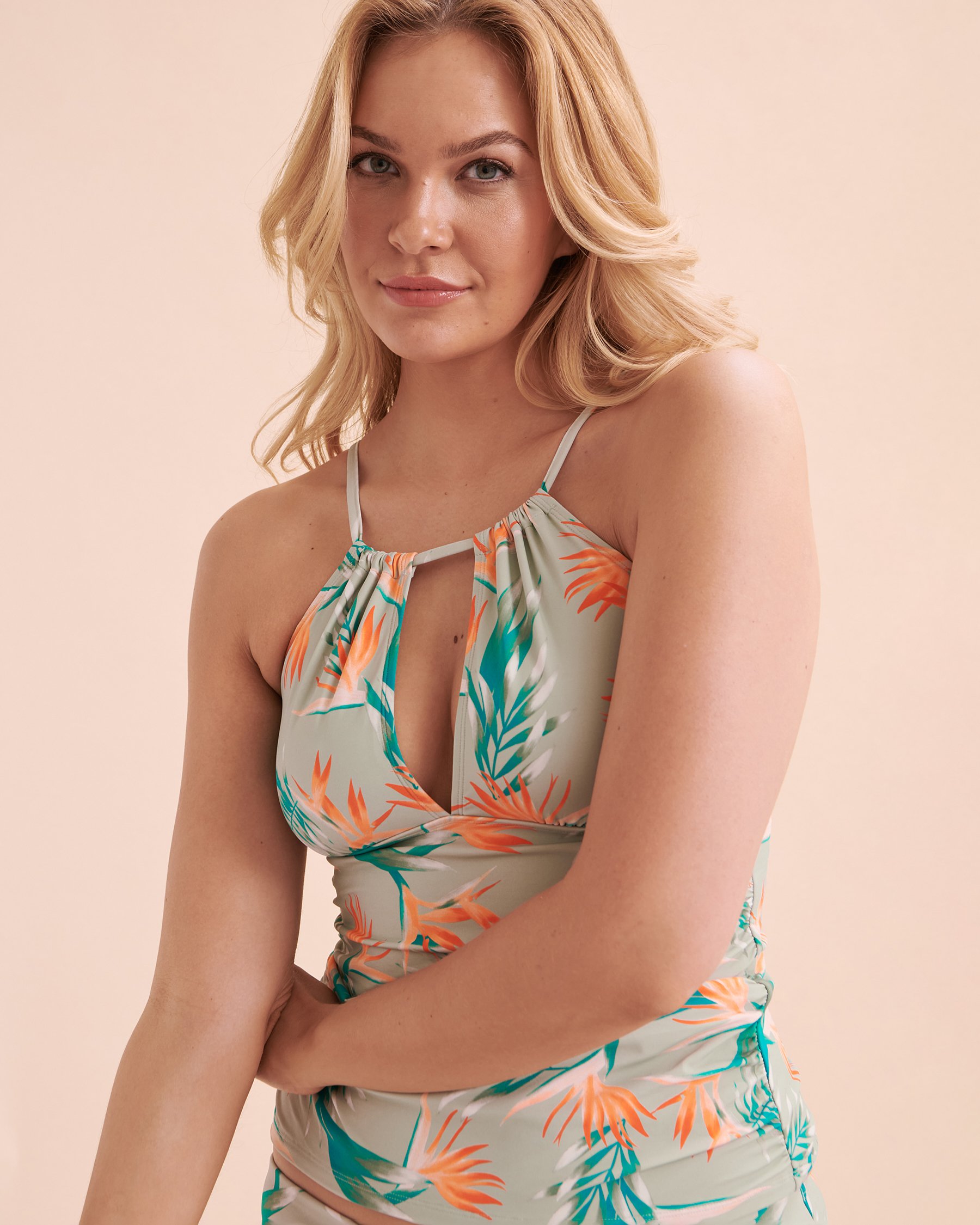 TURQUOISE COUTURE Haut tankini encolure haute Sage Paradise Imprimé sauge tropicale 01100290 - View4