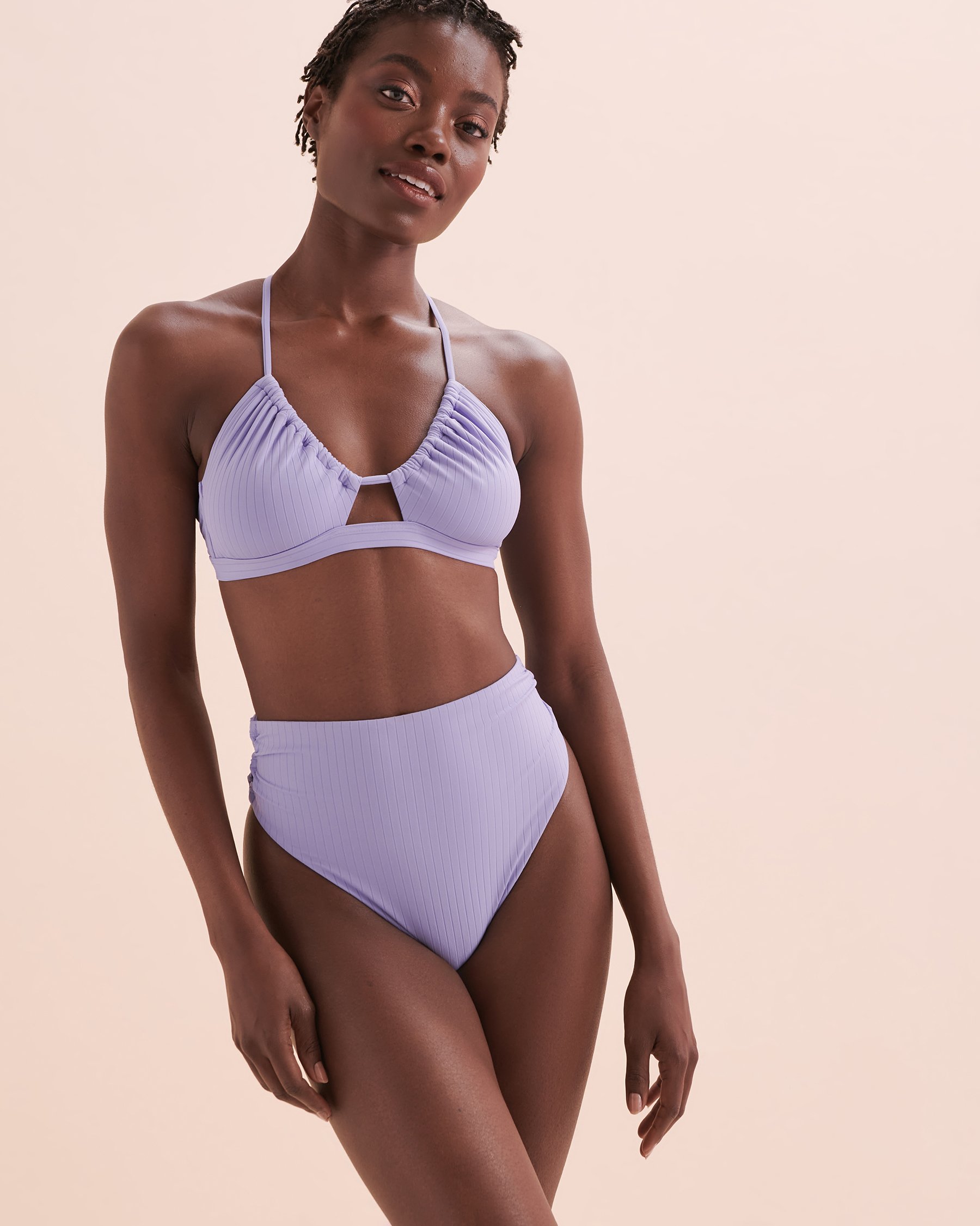 TROPIK Bas de bikini brésilien taille haute côtelé Sunset Lilas 01300317 - View8