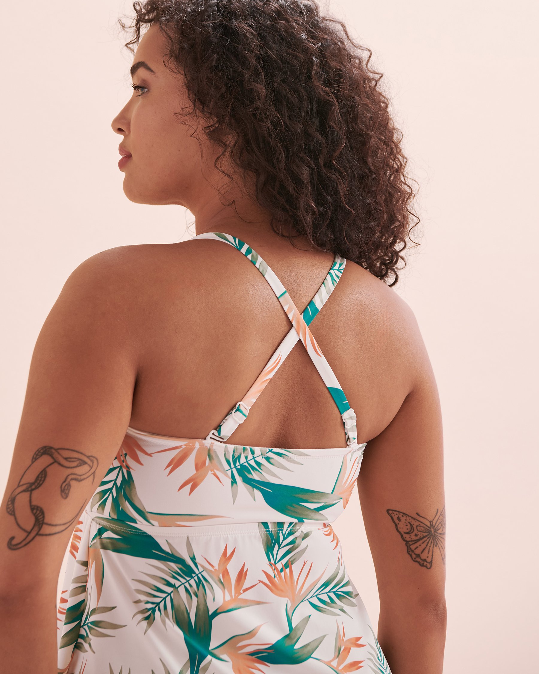 TURQUOISE COUTURE Haut tankini bandeau bonnet D ourlet en pointe Tropical Paradise Imprimé tropical 01200074 - Voir8