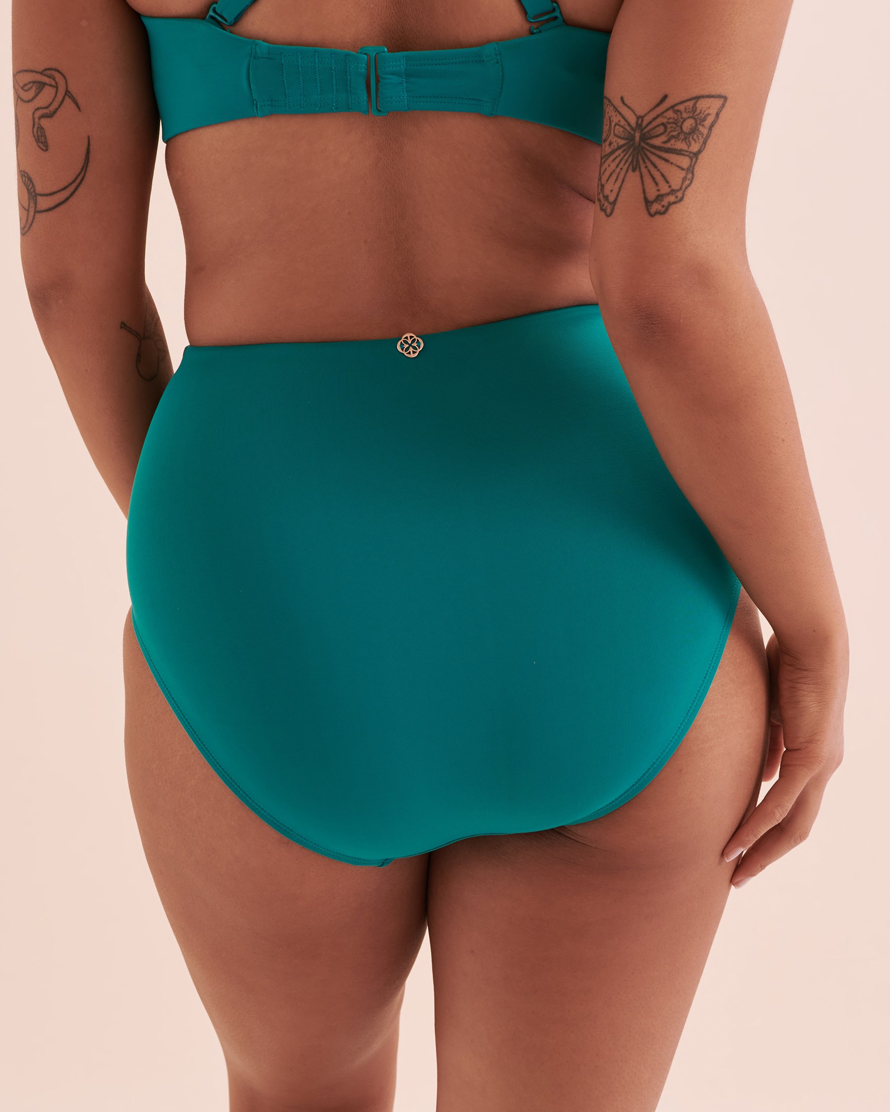 TURQUOISE COUTURE Bas de bikini taille haute plissée Blue Paradise Bleu aqua foncé 01300321 - View2