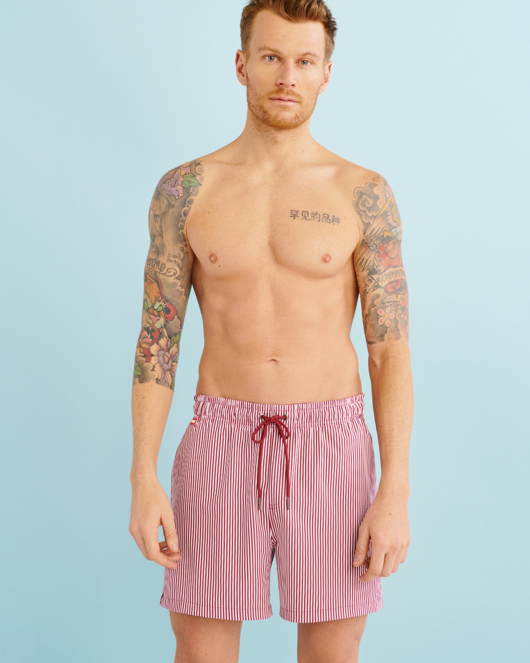 HAMABE Volley Swimsuit with Mesh Lining Red stripes 03100001 - View4