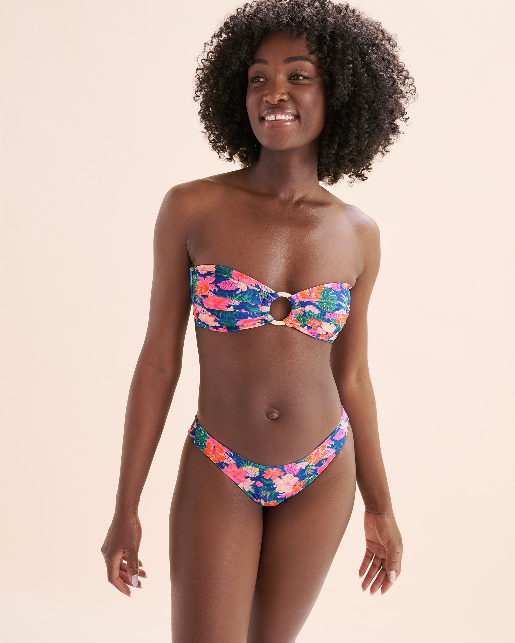 KULANI KINIS Bas de bikini taille basse couvrant Electric Palms Fleurs bleues BOT229ELPA - Voir7