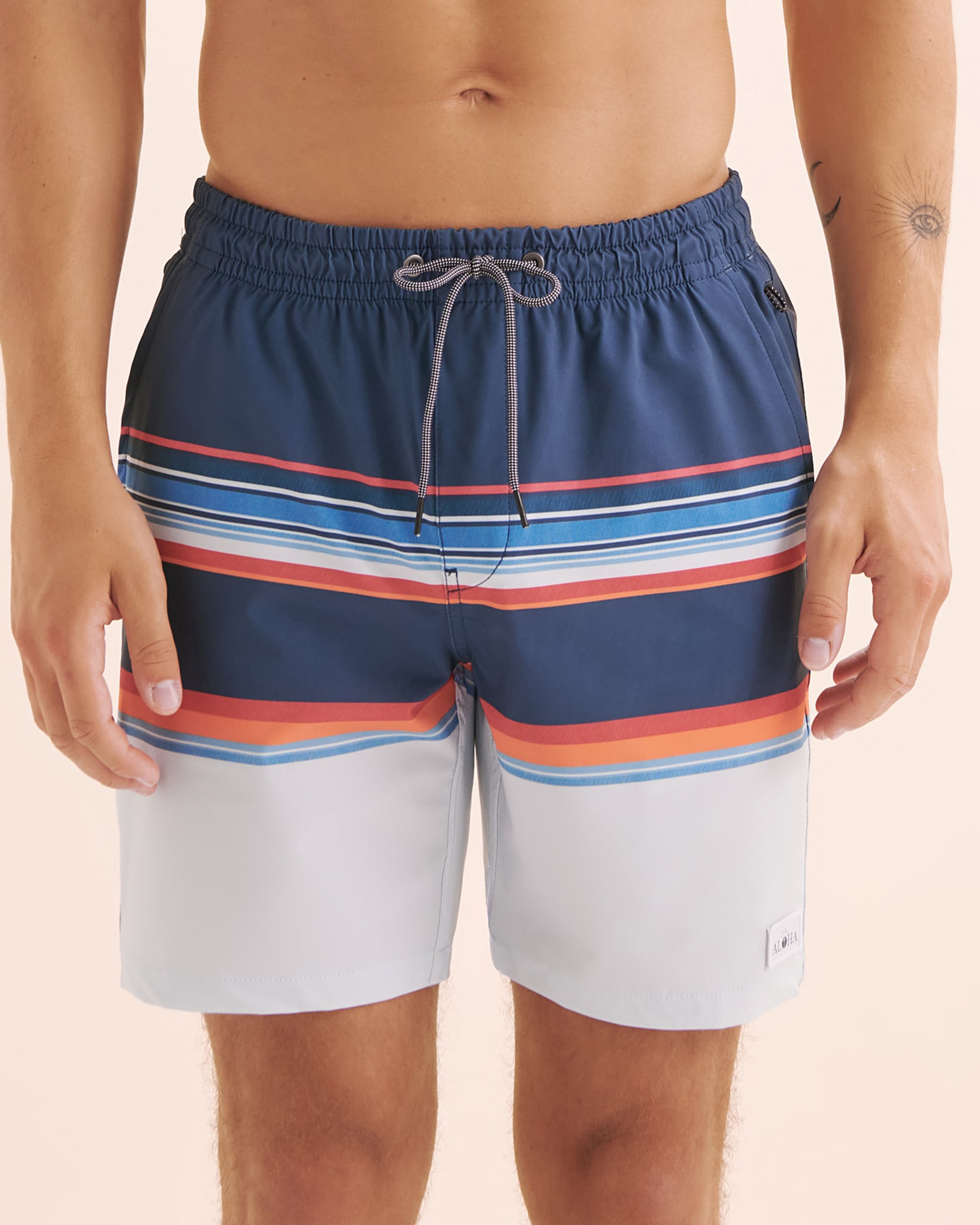 LUCKY ALOHA Maillot volley avec filet Phase Rayures bleues marines PHS1047 - Voir1