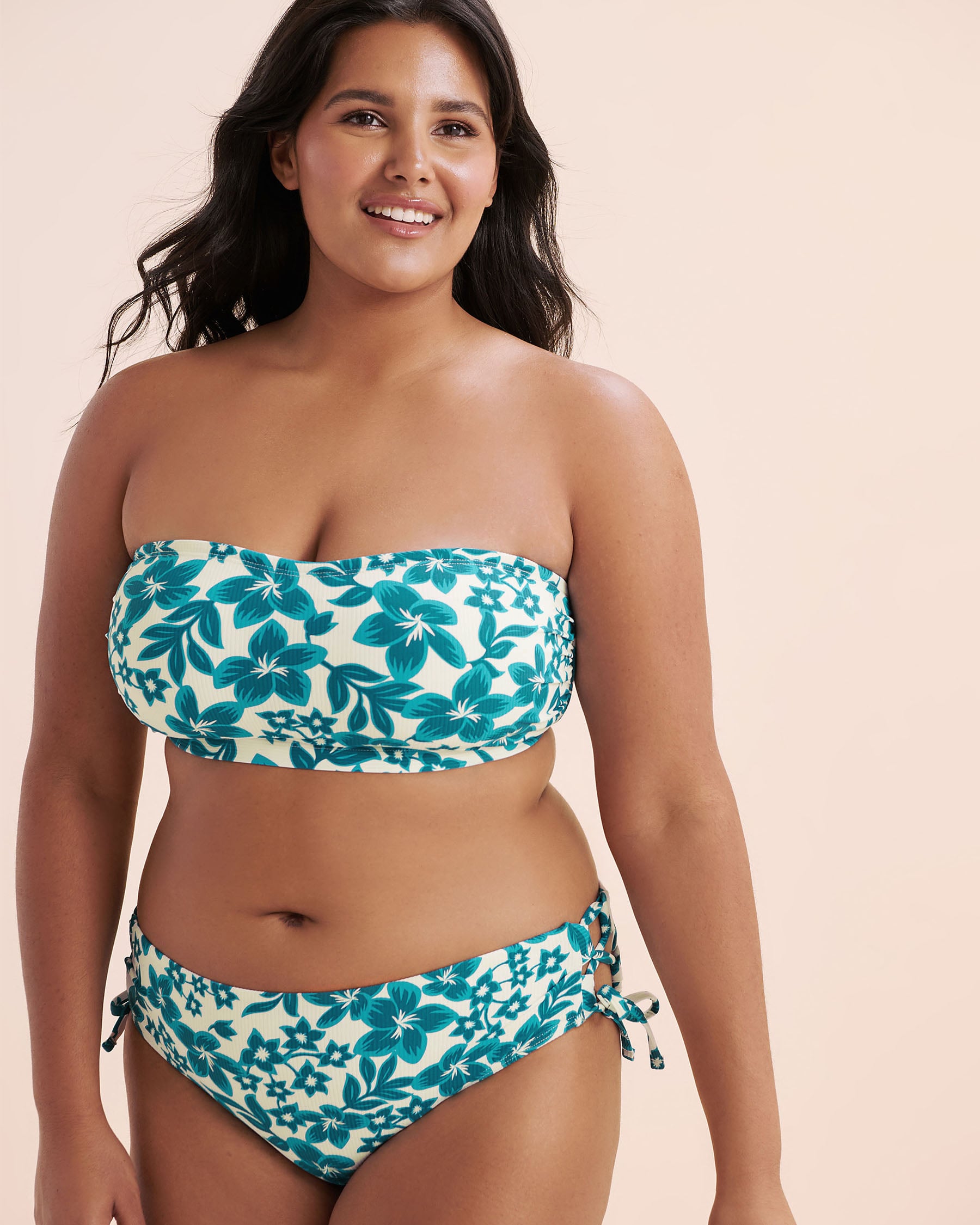 EAU DE SEA Bas de bikini taille mi-haute côtelé Bleu Floral 01300452 - Voir10