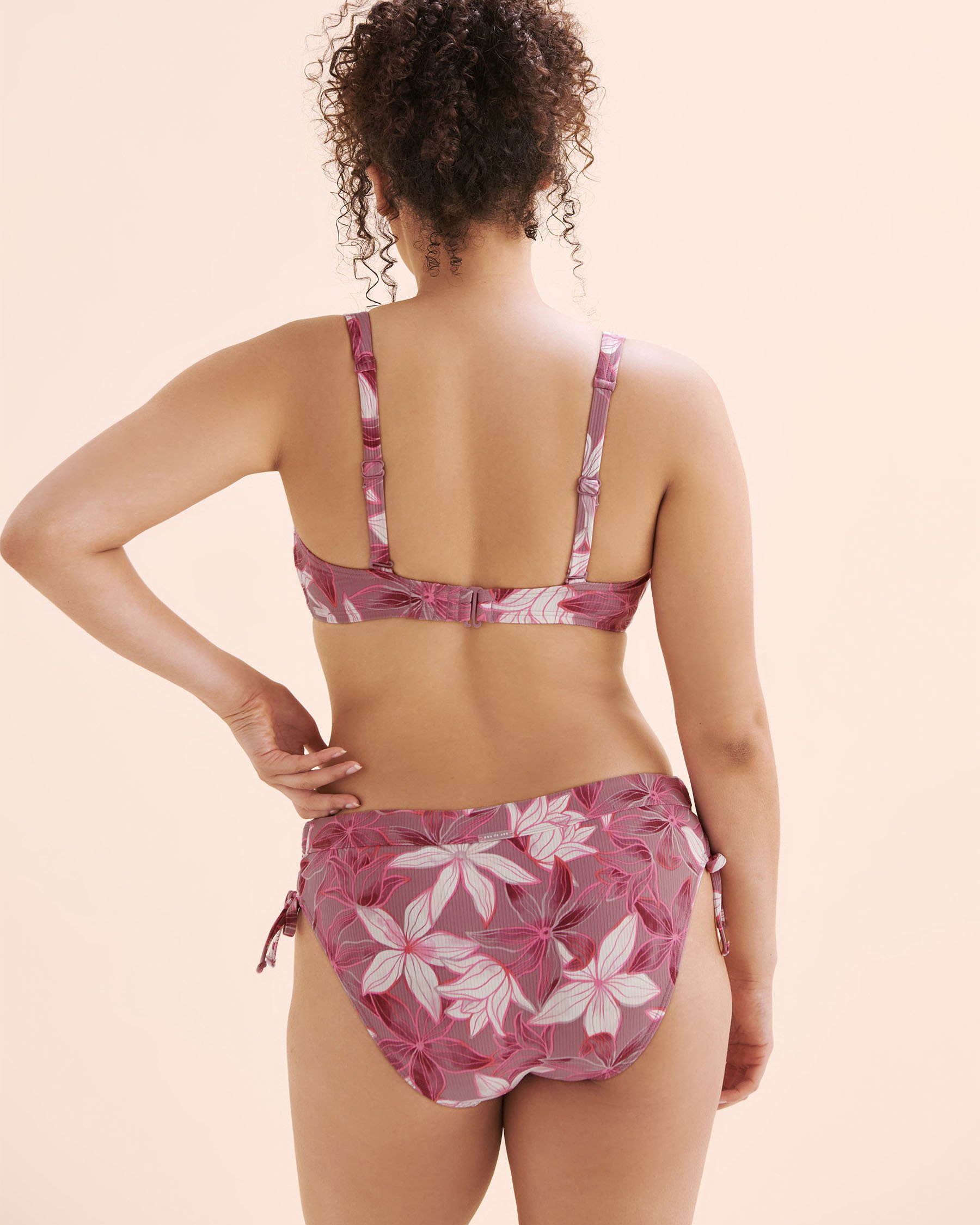 EAU DE SEA Haut de bikini bralette côtelé bonnet D Violet prune floral 01200109 - Voir2