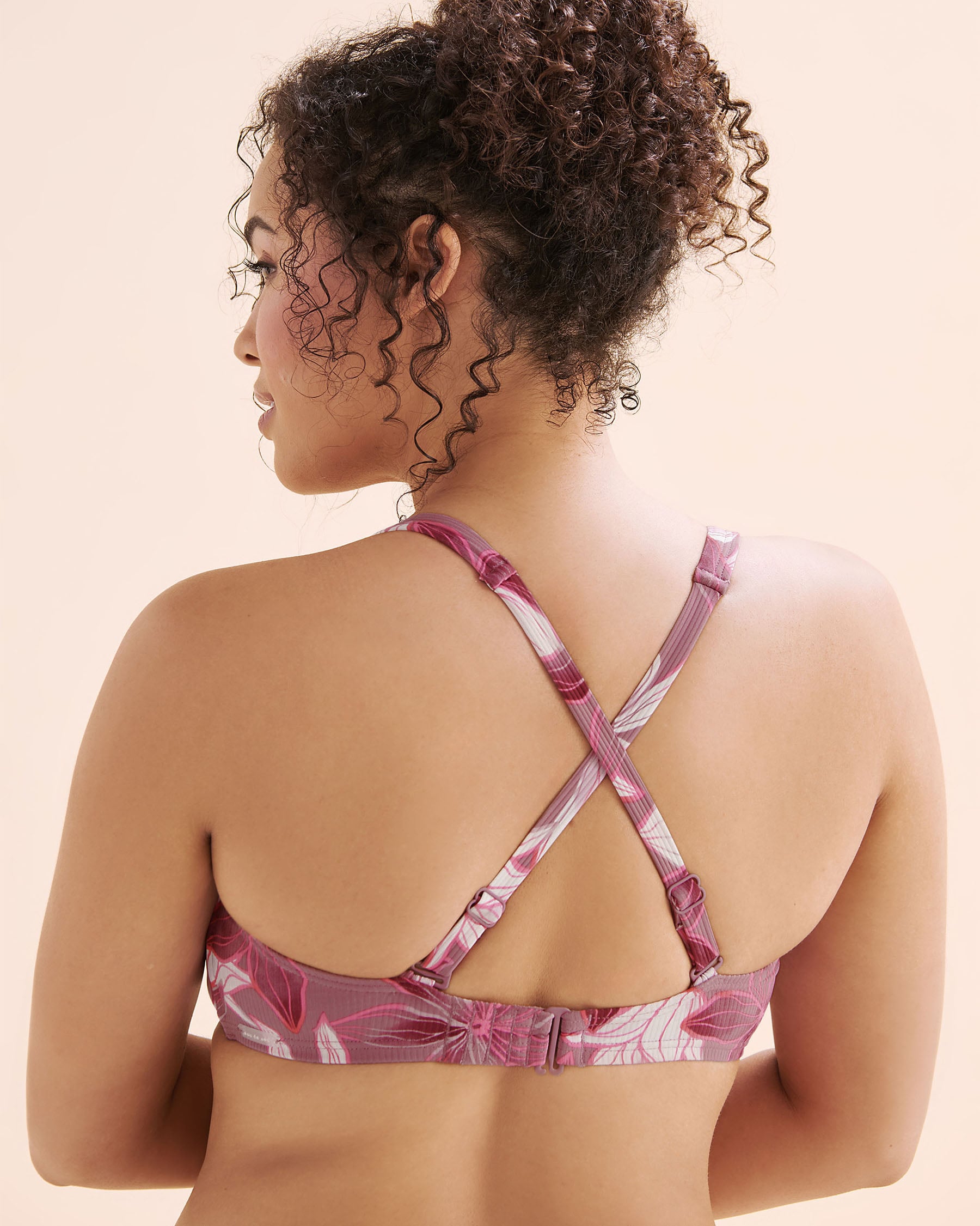 EAU DE SEA Haut de bikini bralette côtelé bonnet D Violet prune floral 01200109 - Voir3