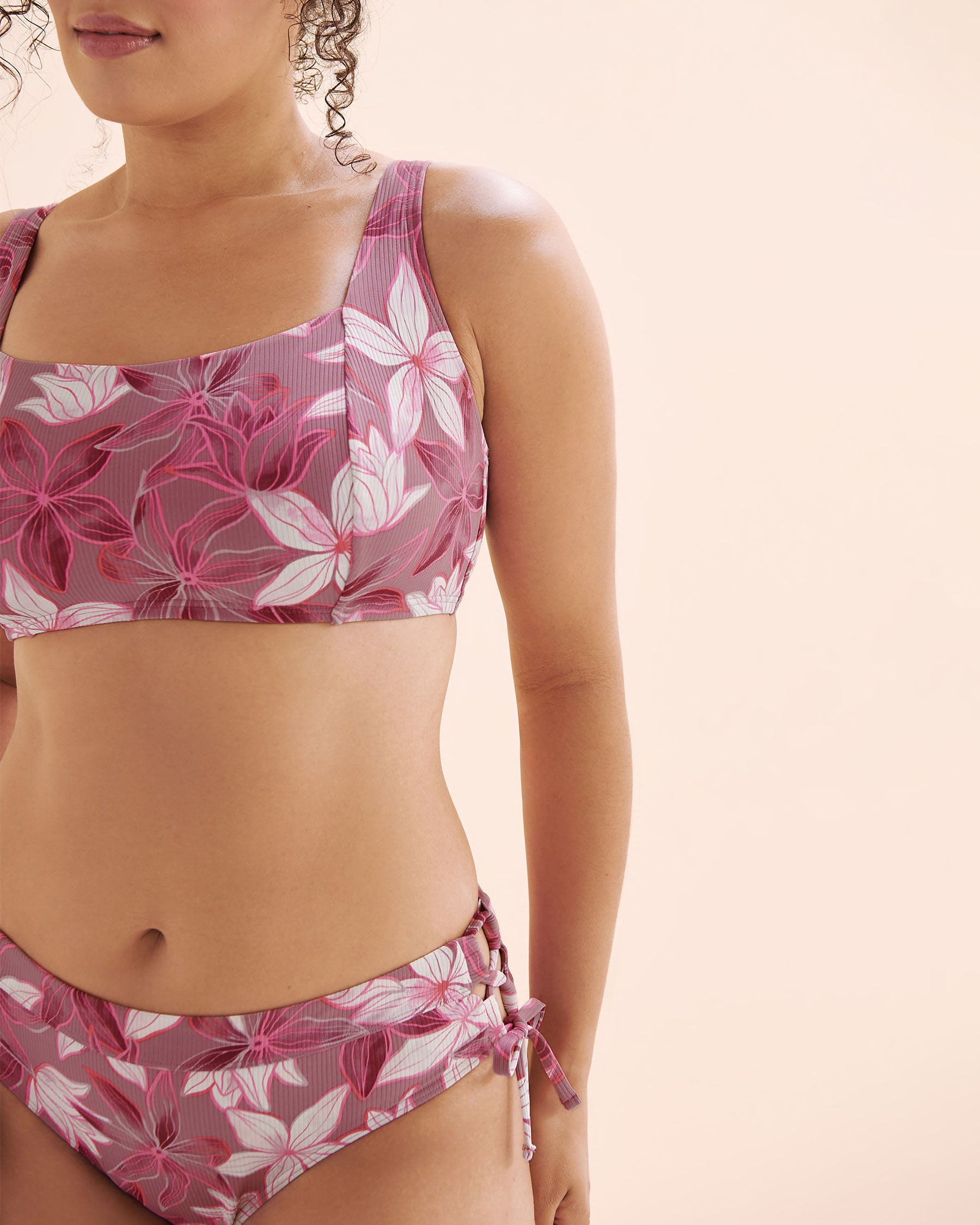 EAU DE SEA Haut de bikini bralette côtelé bonnet D Violet prune floral 01200109 - Voir4