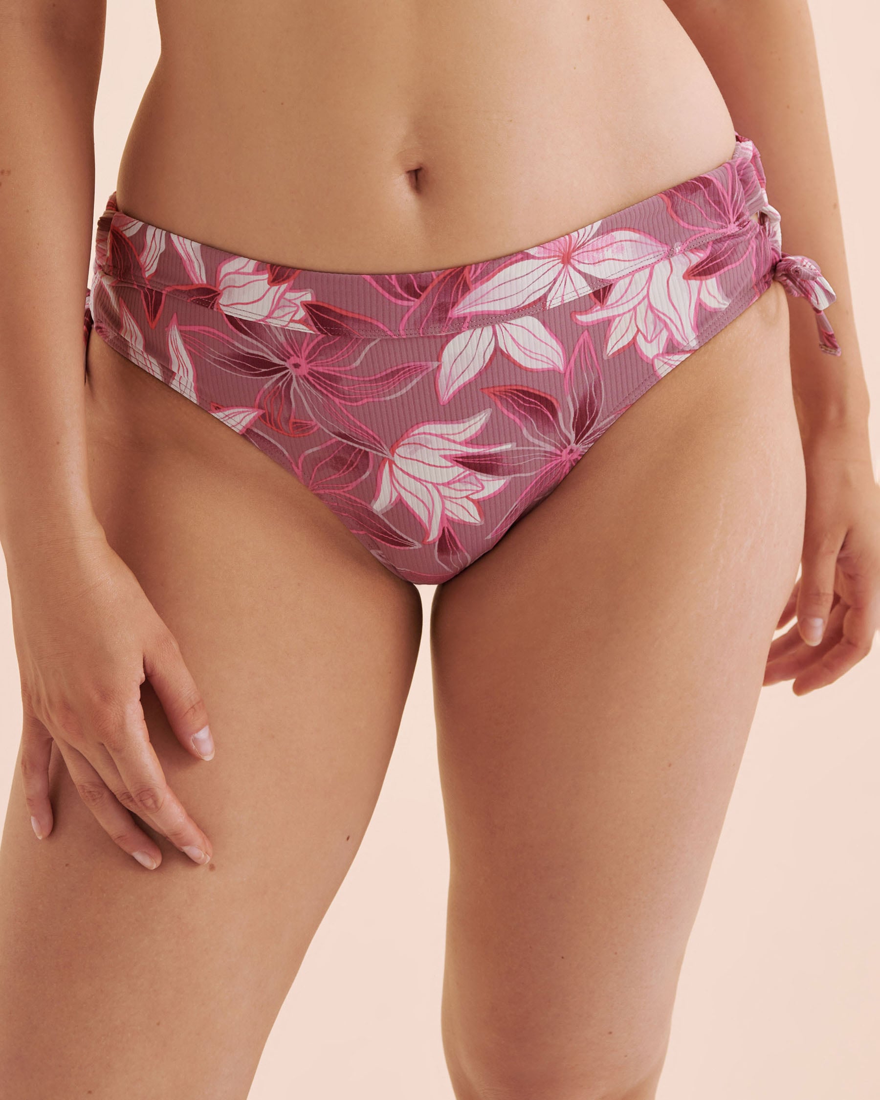 EAU DE SEA Bas de bikini taille mi-haute côtelé Violet prune floral 01300463 - Voir4
