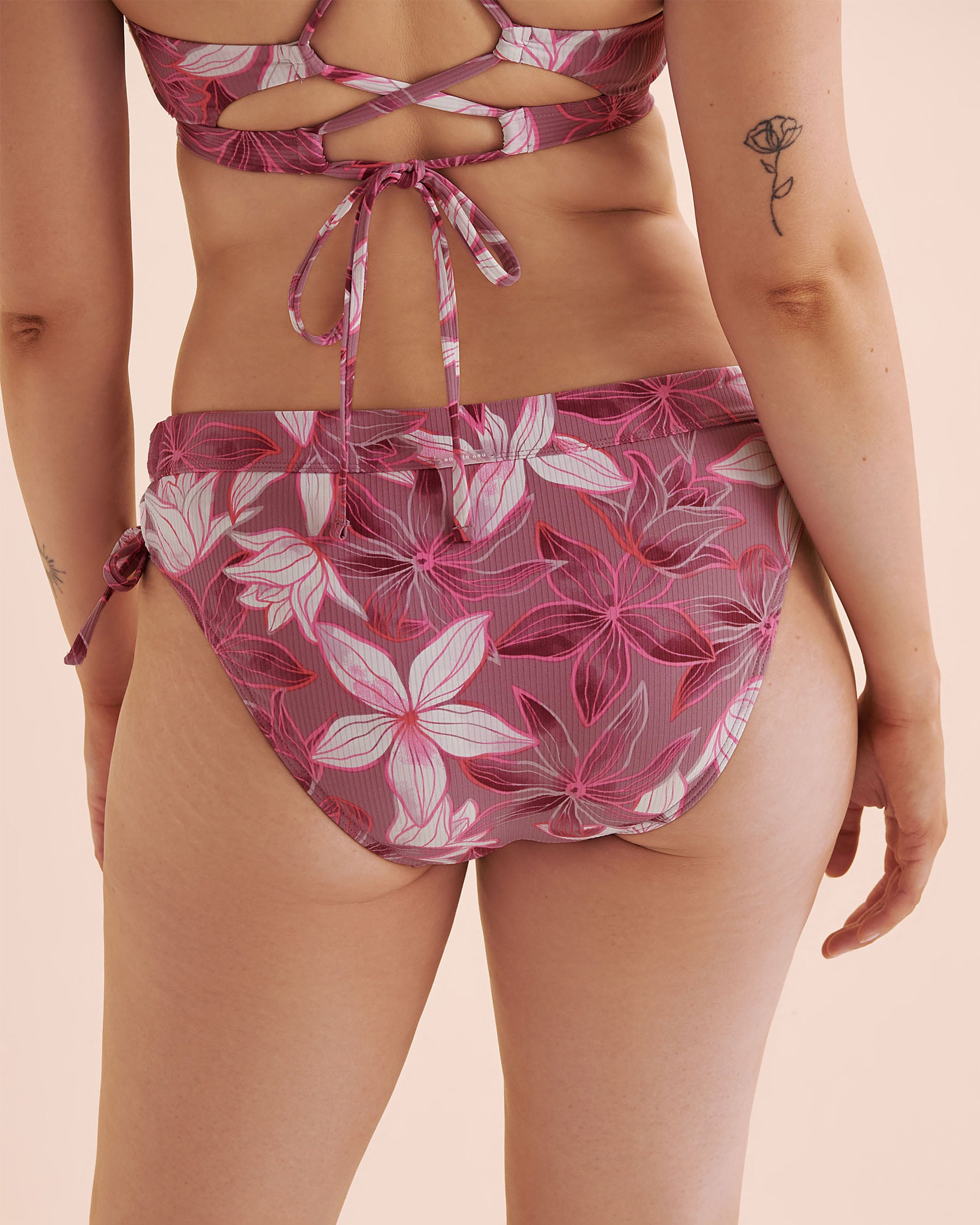 EAU DE SEA Bas de bikini taille mi-haute côtelé Violet prune floral 01300463 - Voir5
