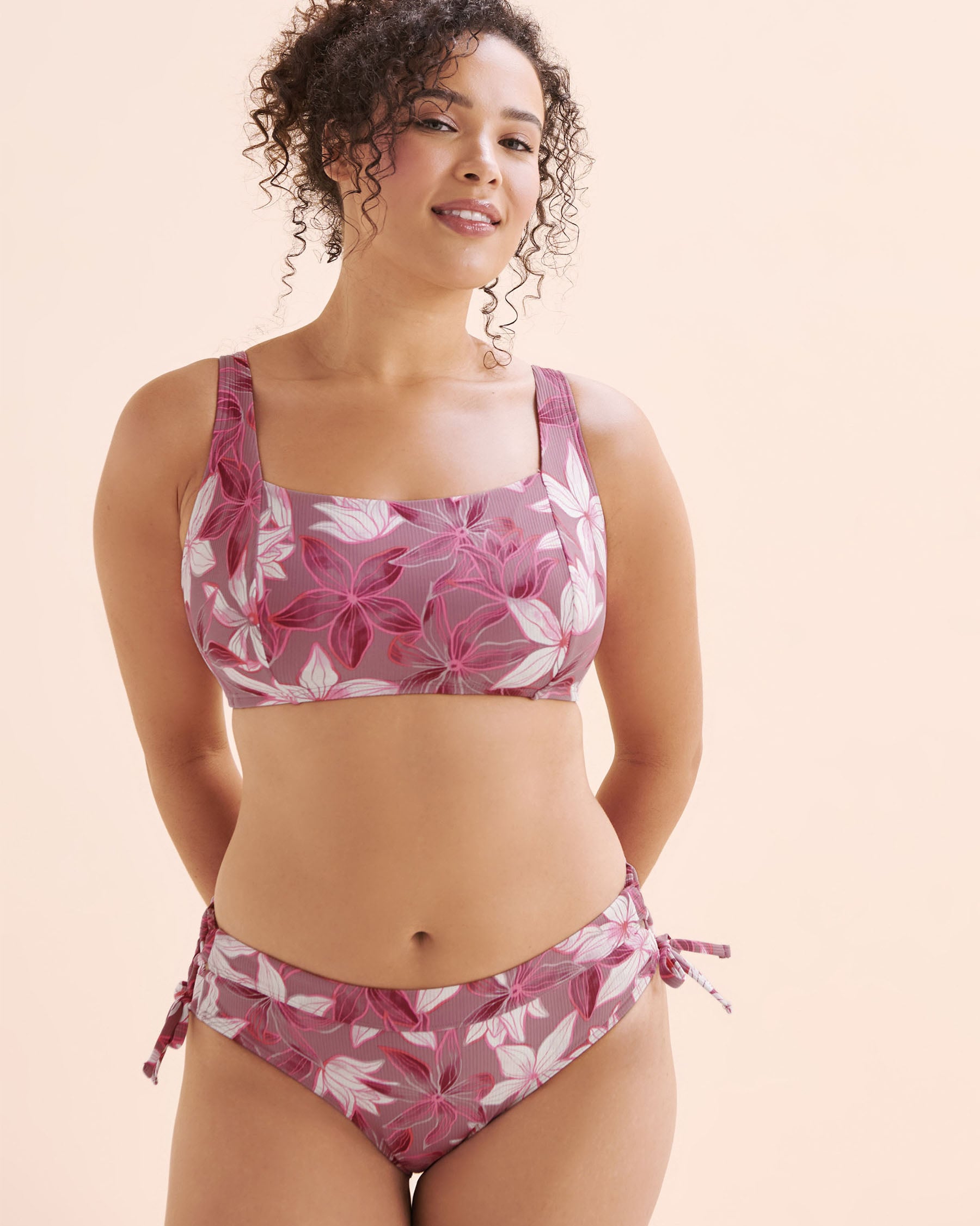 EAU DE SEA Bas de bikini taille mi-haute côtelé Violet prune floral 01300463 - Voir9