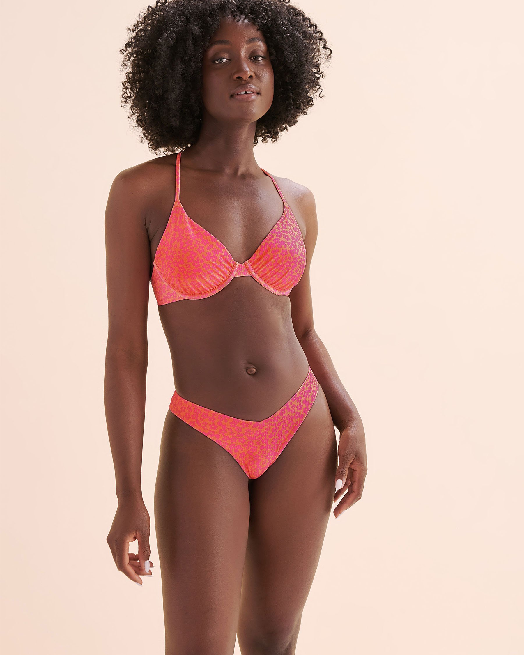 MY BIKINI STORY Ribbed Plunge Bikini Top Vivid Orange 01100447 - View1