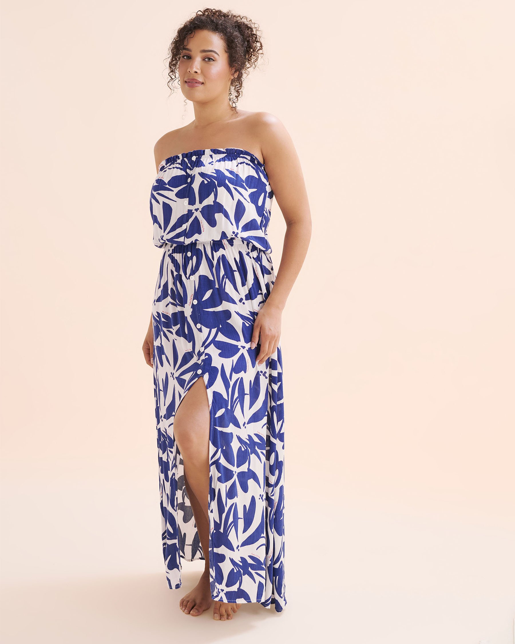 COSTA DEL REY Bandeau Midi Gauze Dress Floral Blue 02300174 - View6